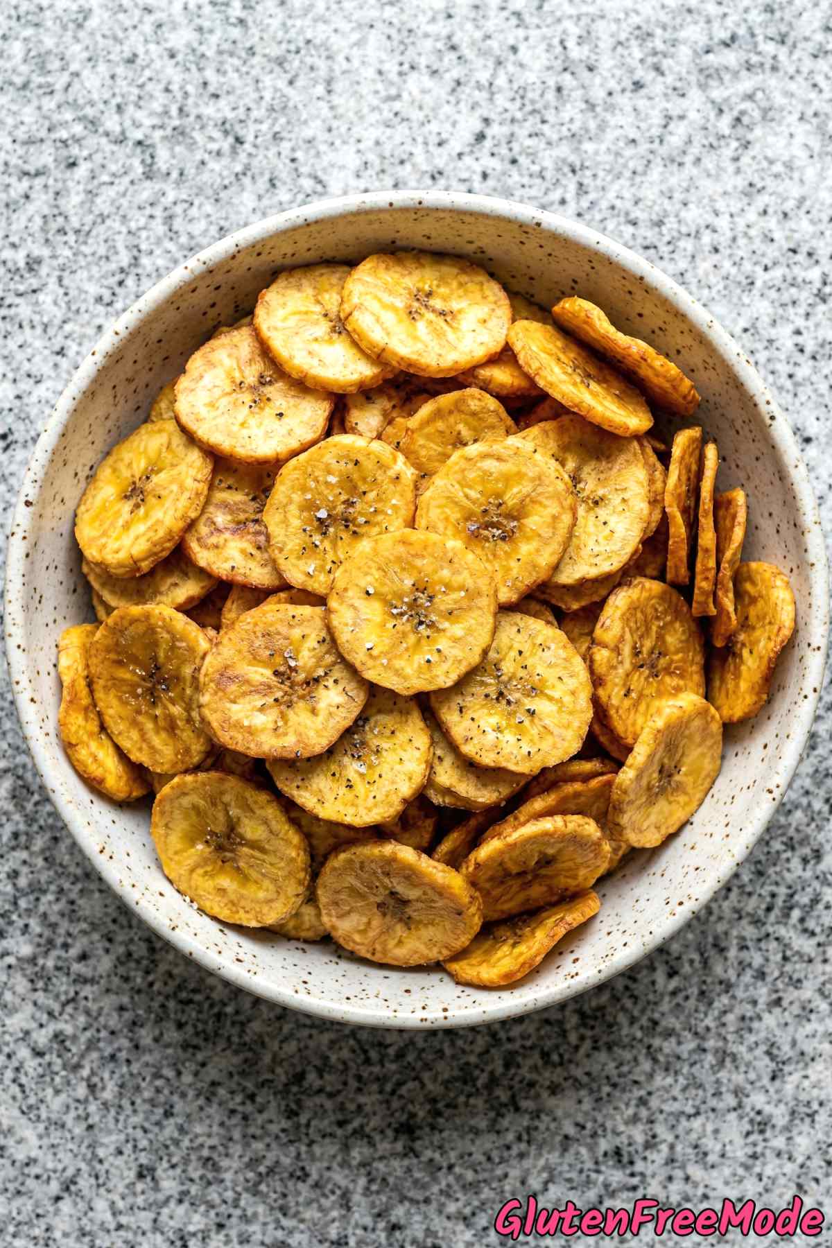 Perfectly golden baked plantain chips