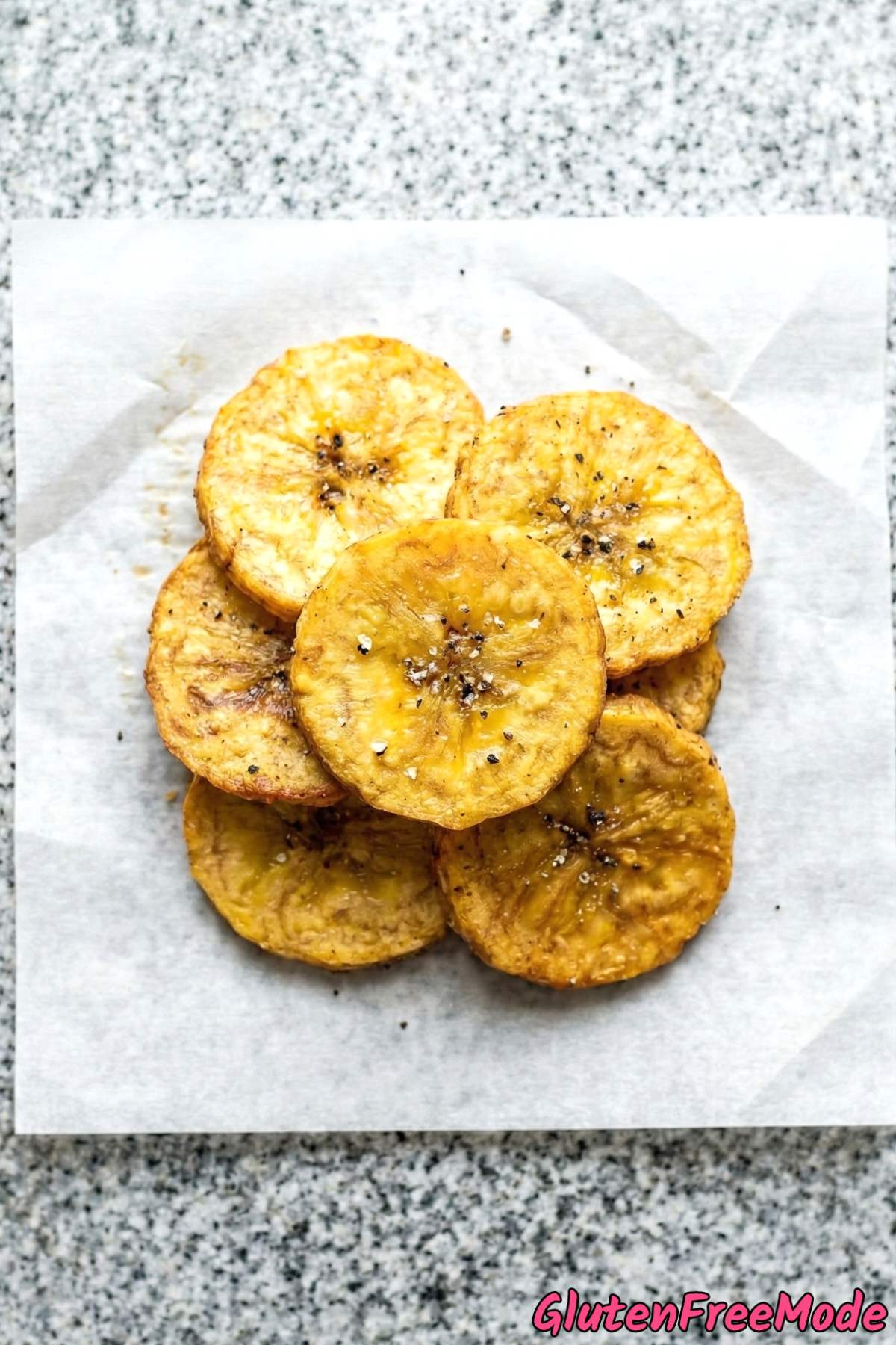 Simple gluten free baked plantain chips