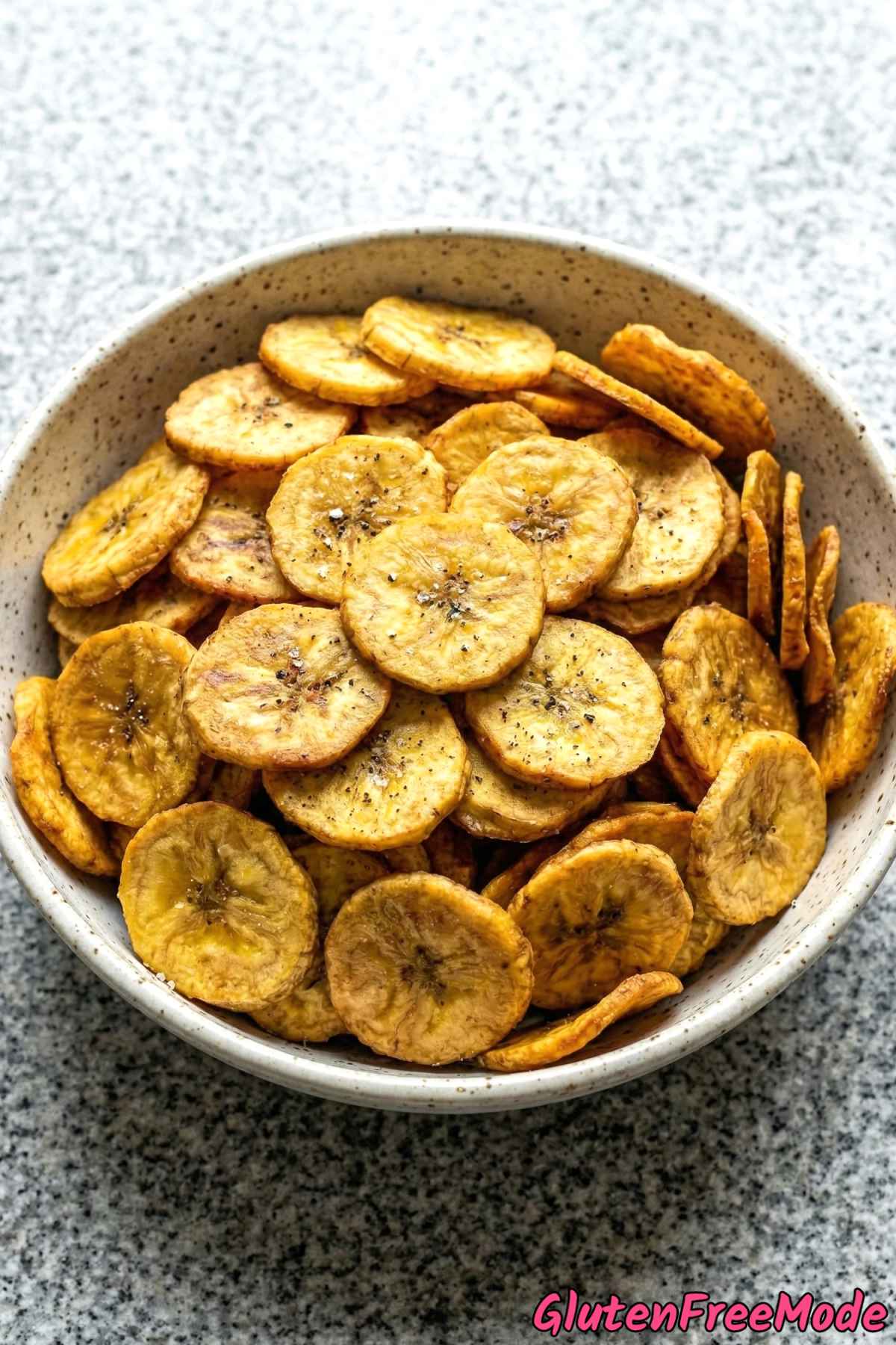 Savory gluten free baked plantain chips