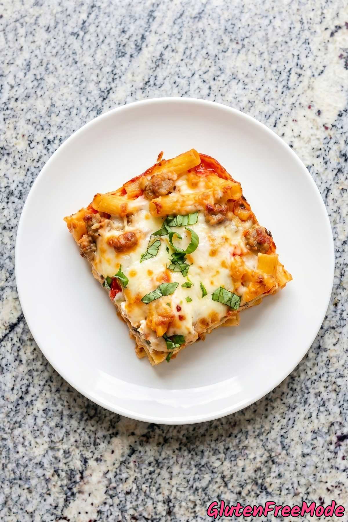 Creamy gluten free baked ziti with cheese