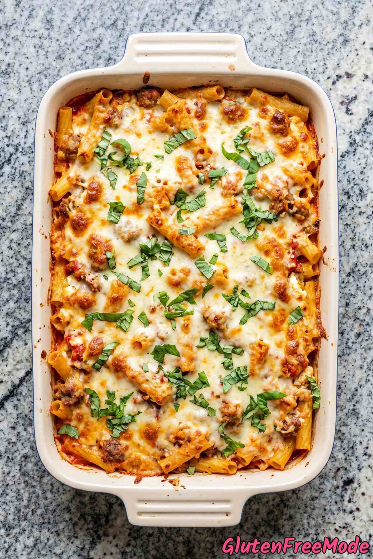Golden gluten free baked ziti fresh out