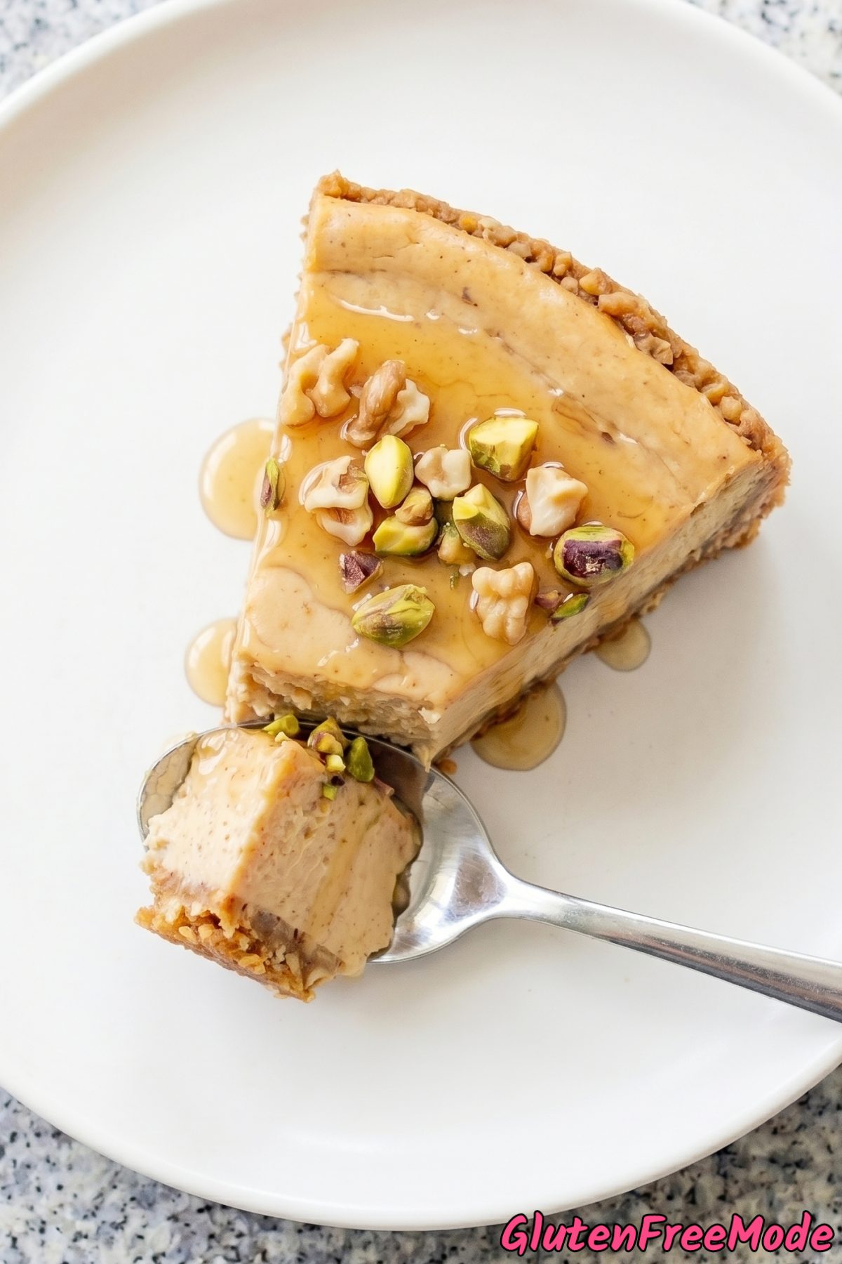 Luscious gluten free baklava cheesecake piece