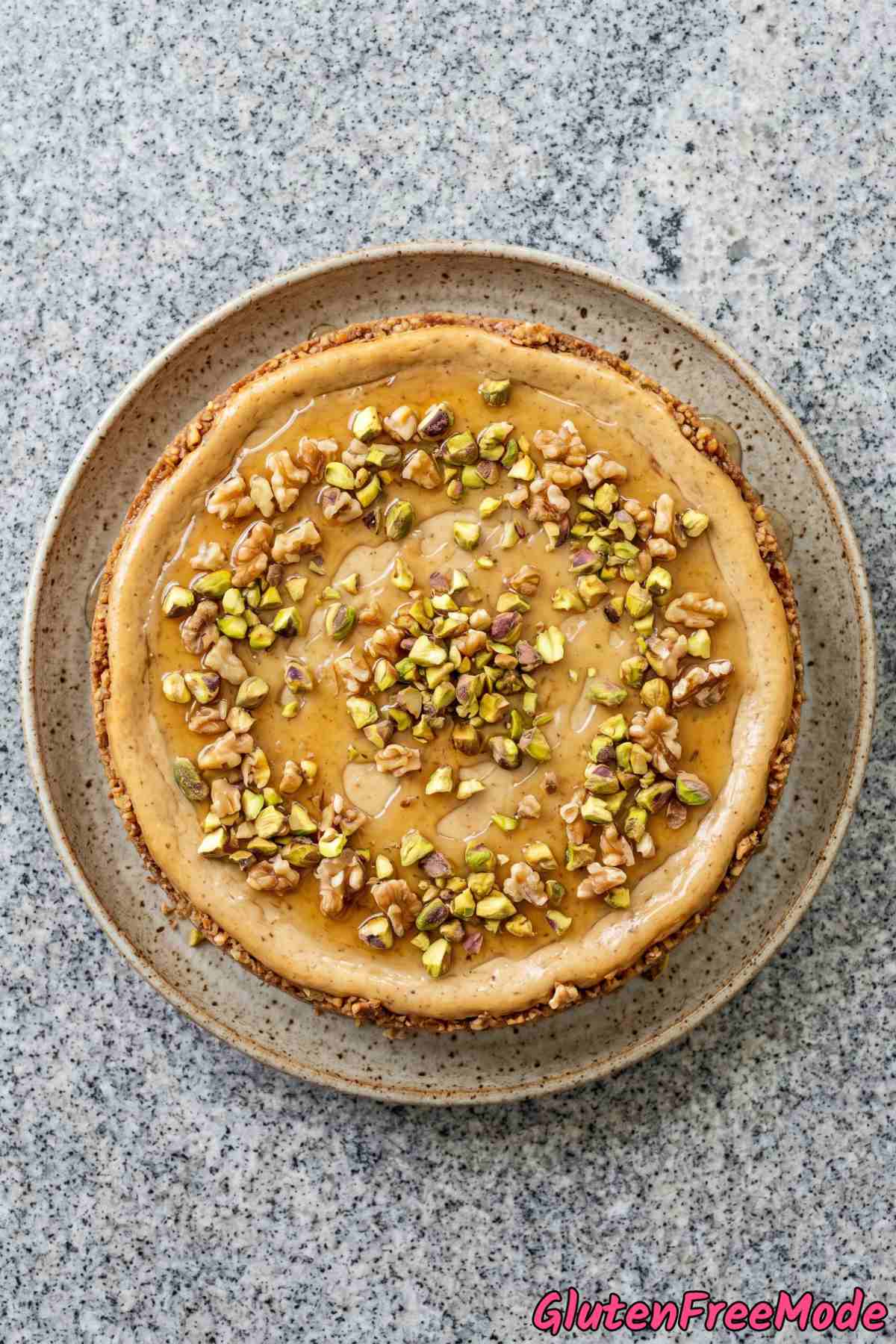 Nutty gluten free baklava cheesecake served