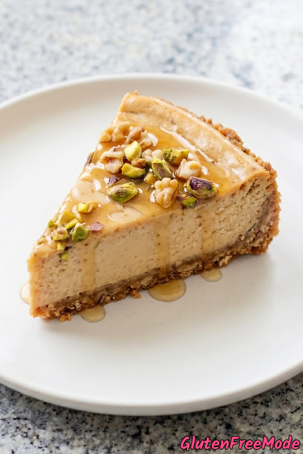 Layered gluten free baklava cheesecake treat