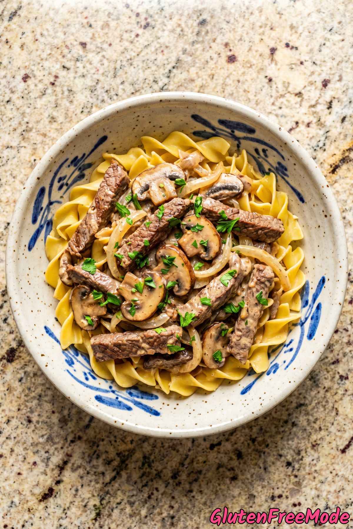 Rich gluten free beef stroganoff plated
