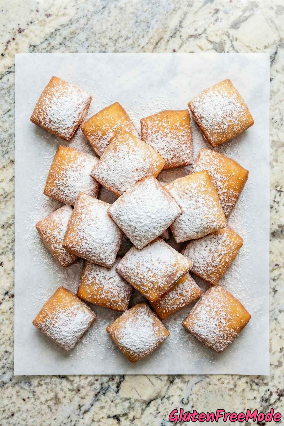 Crispy gluten free beignets dusted in sugar
