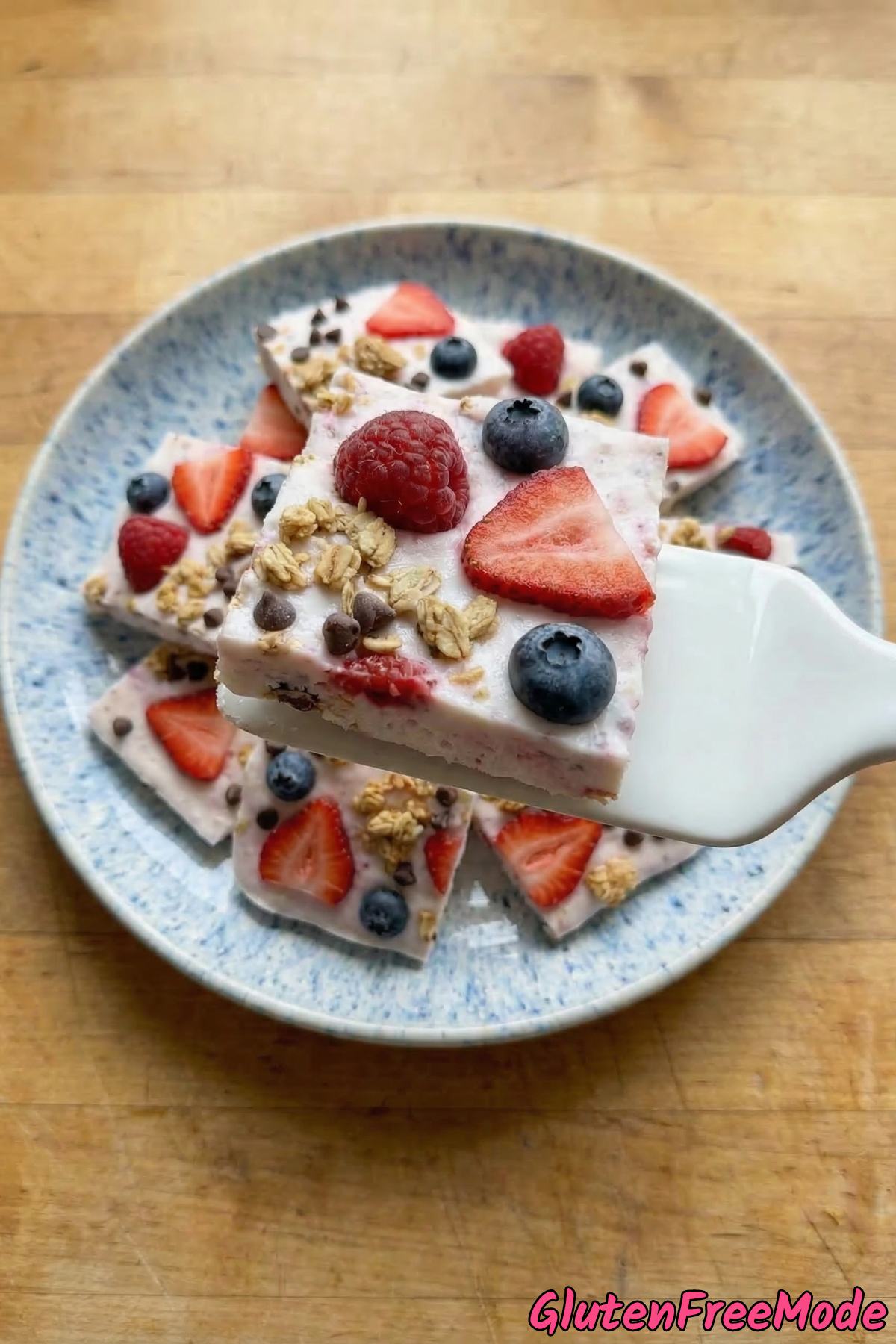 Easy gluten free berry yogurt bark with fruits