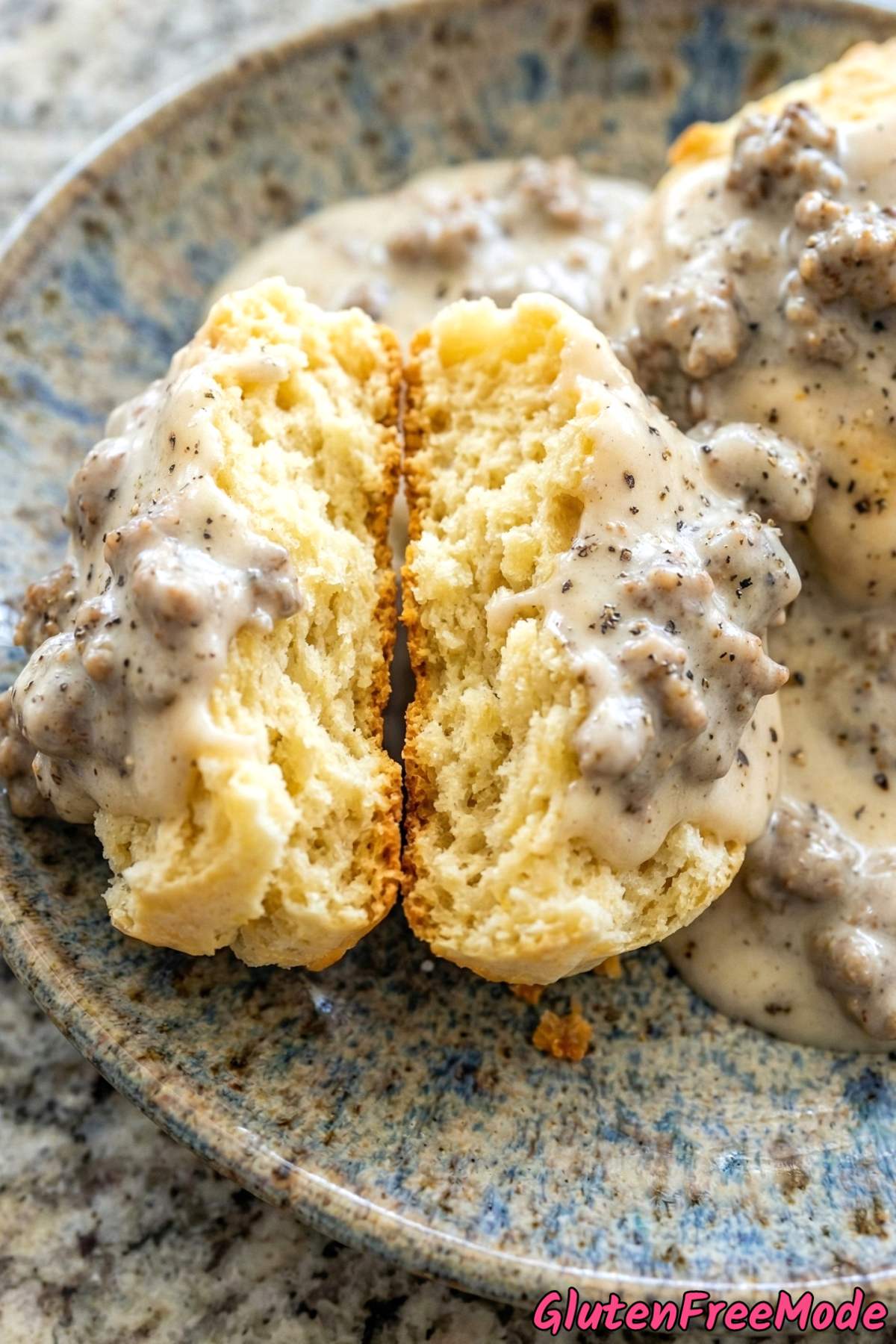 Tender gluten free biscuits & sausage gravy