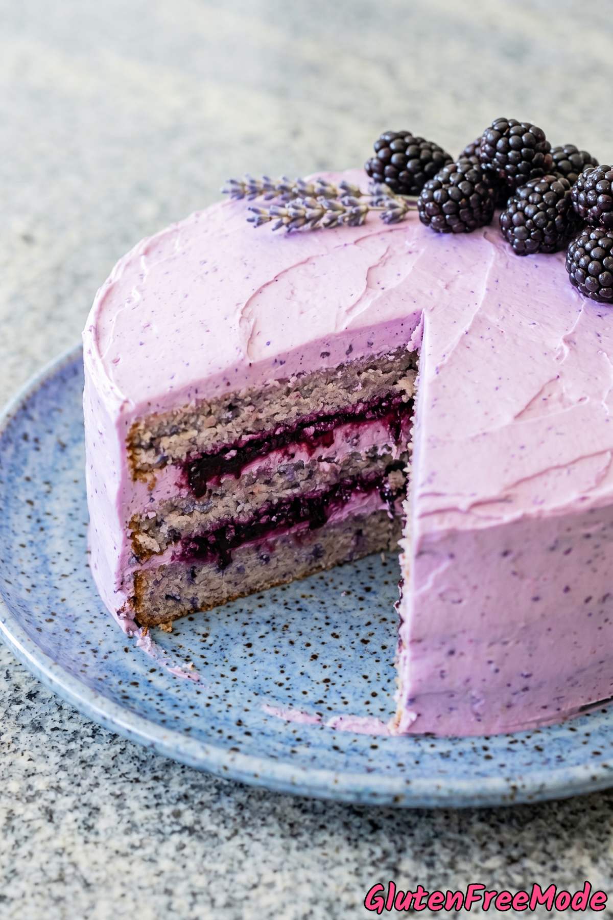 Lush gluten free lavender blackberry cake