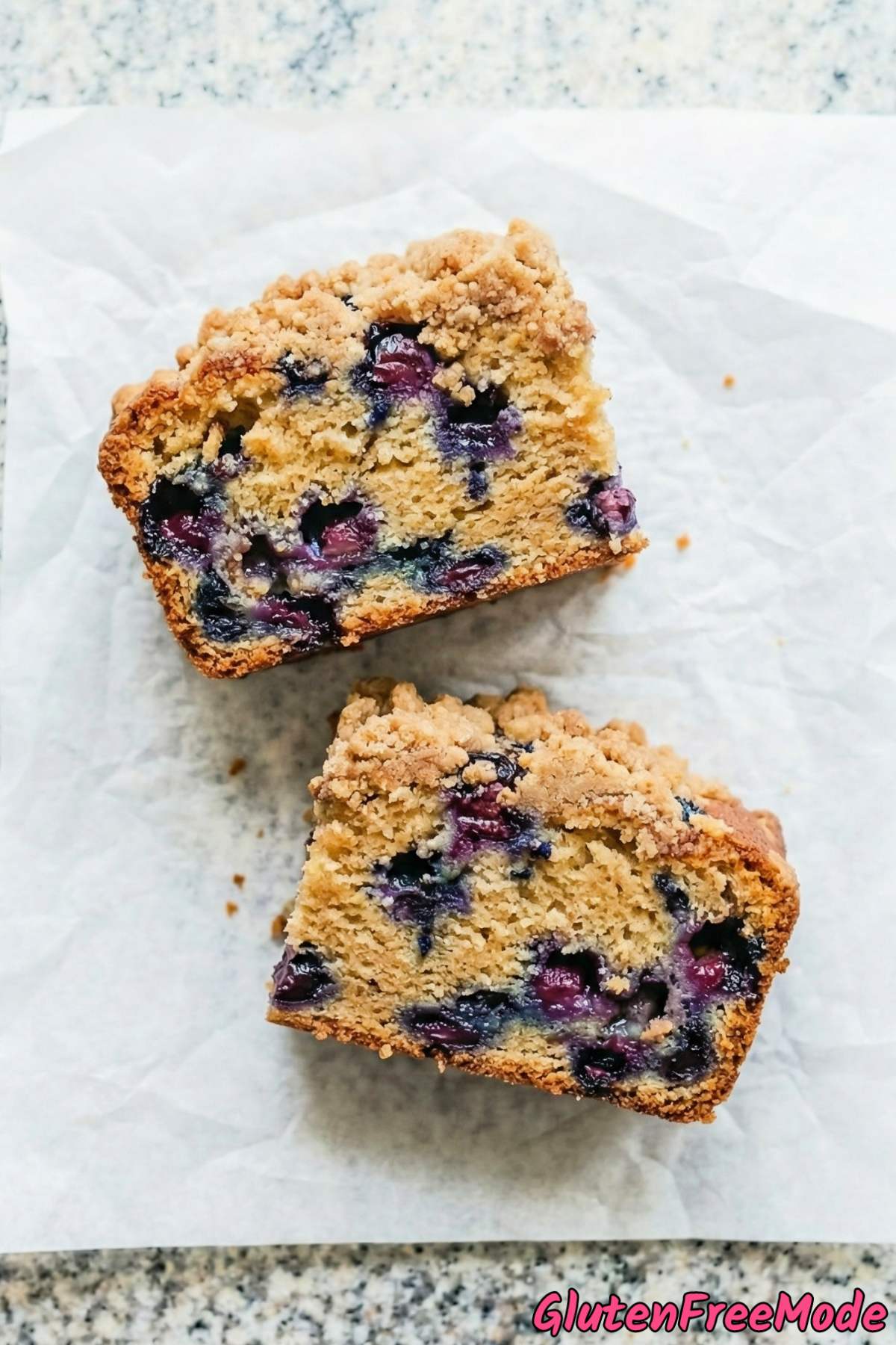 Crumbly gluten free blueberry buckle cake