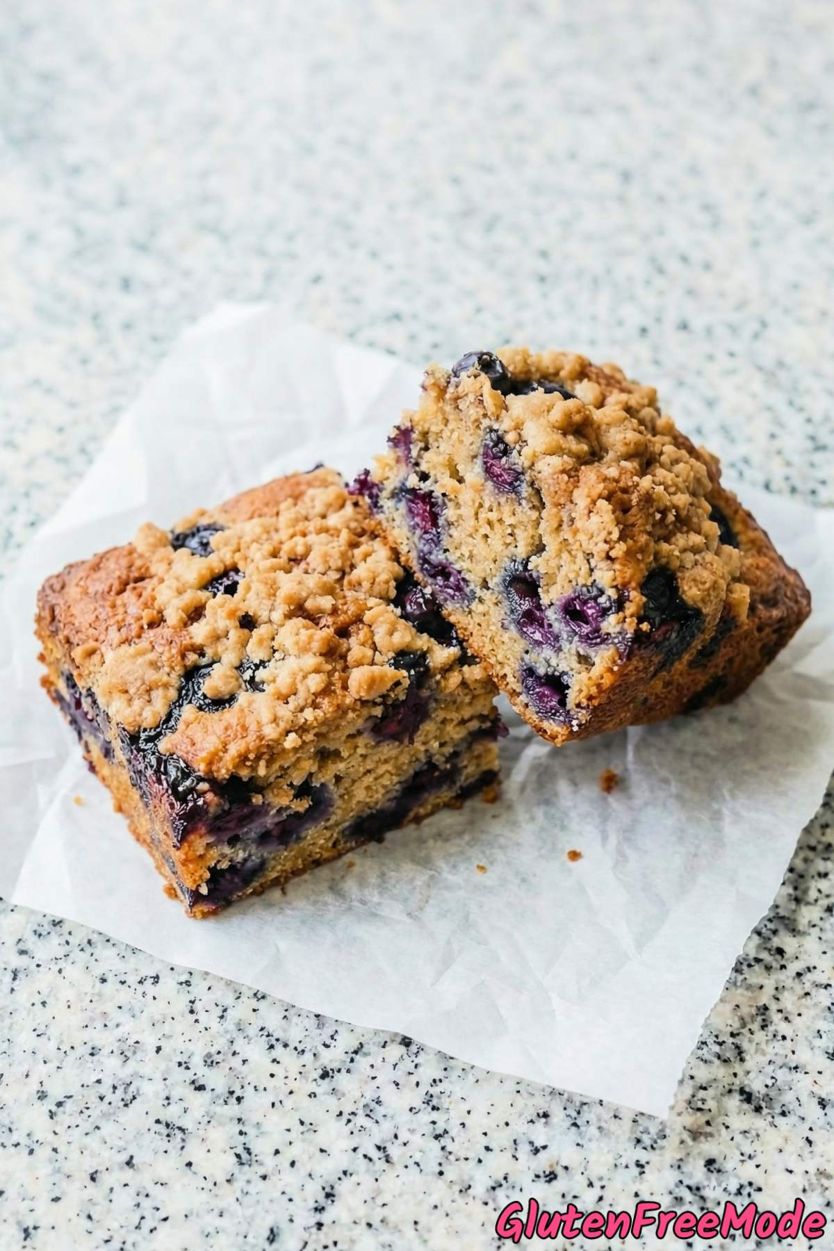 Tender gluten free blueberry buckle cake