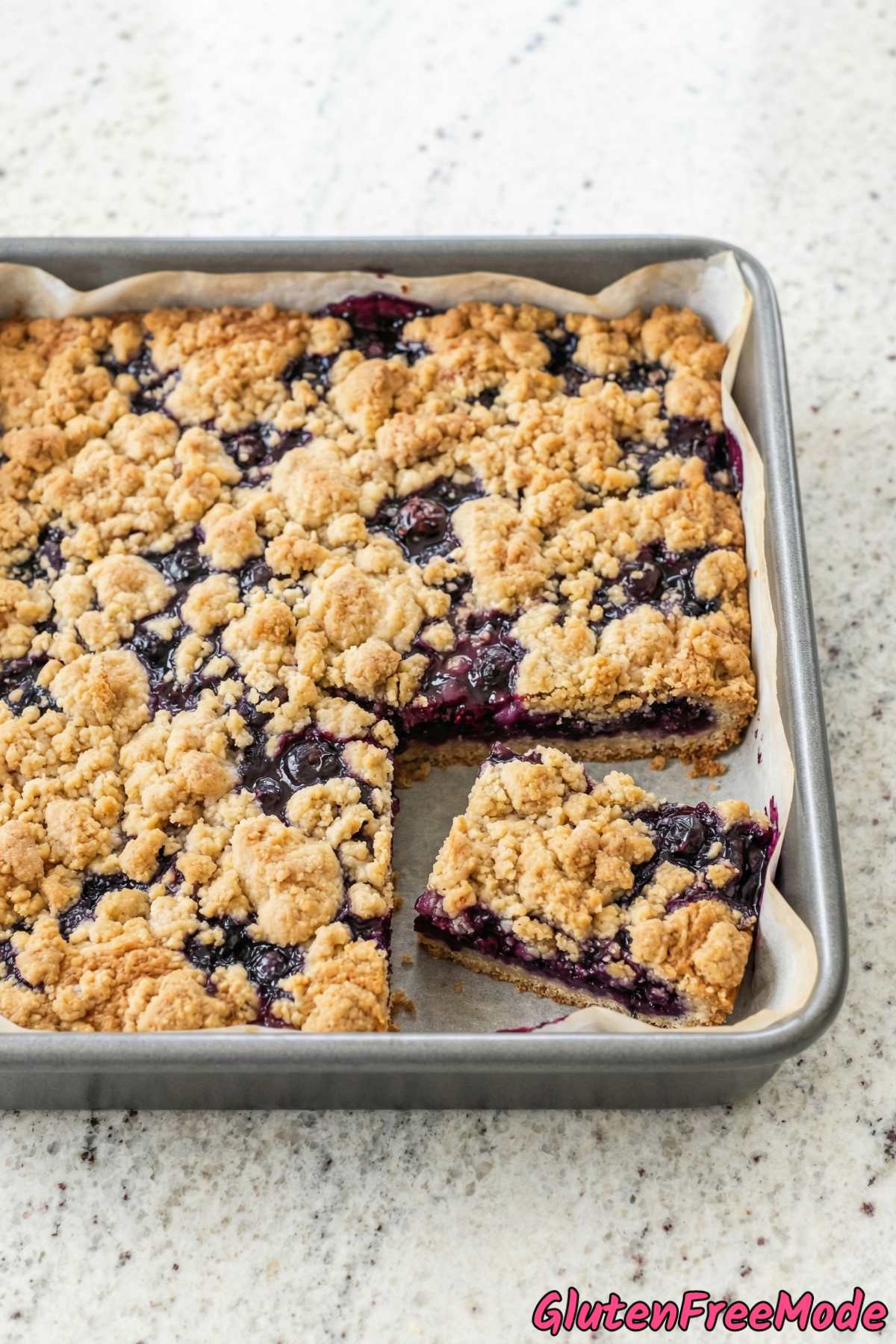 Rustic gluten free blueberry crumble bars