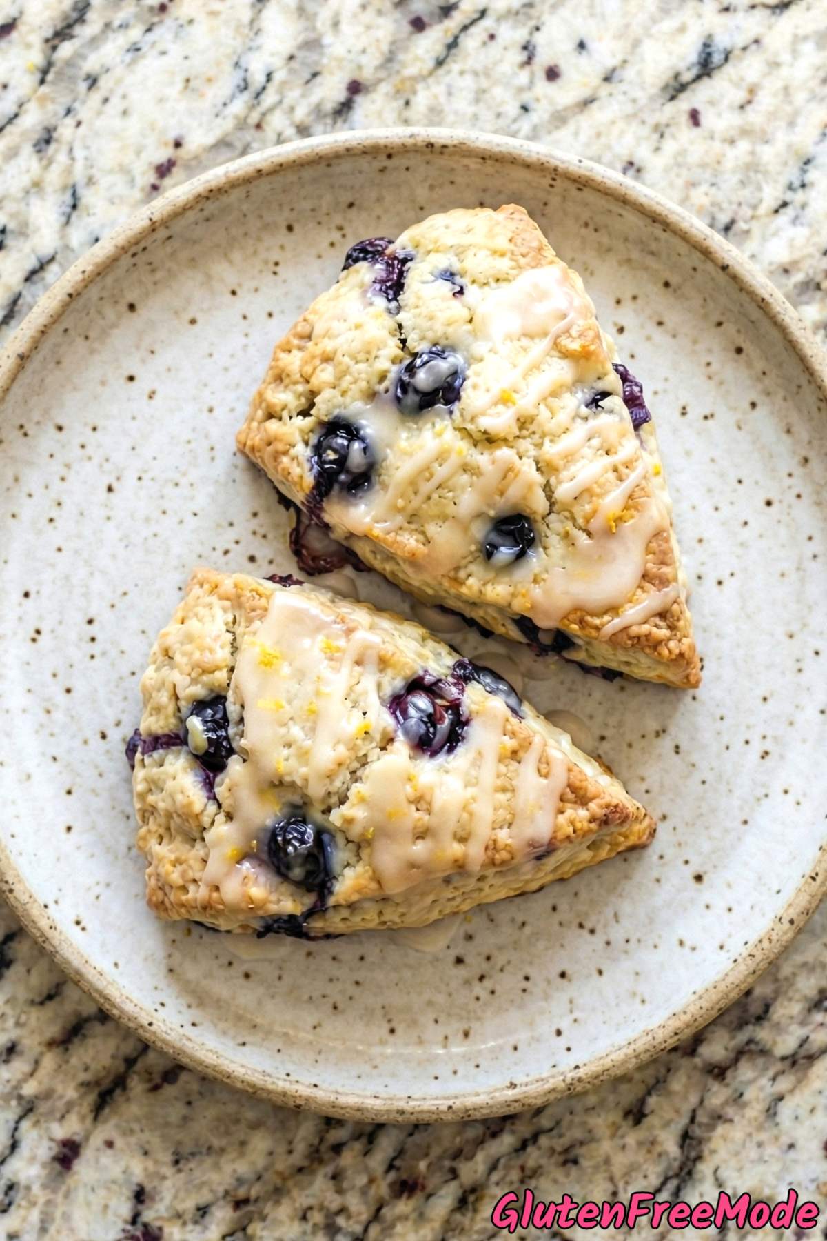 Flaky gluten free blueberry scones close up