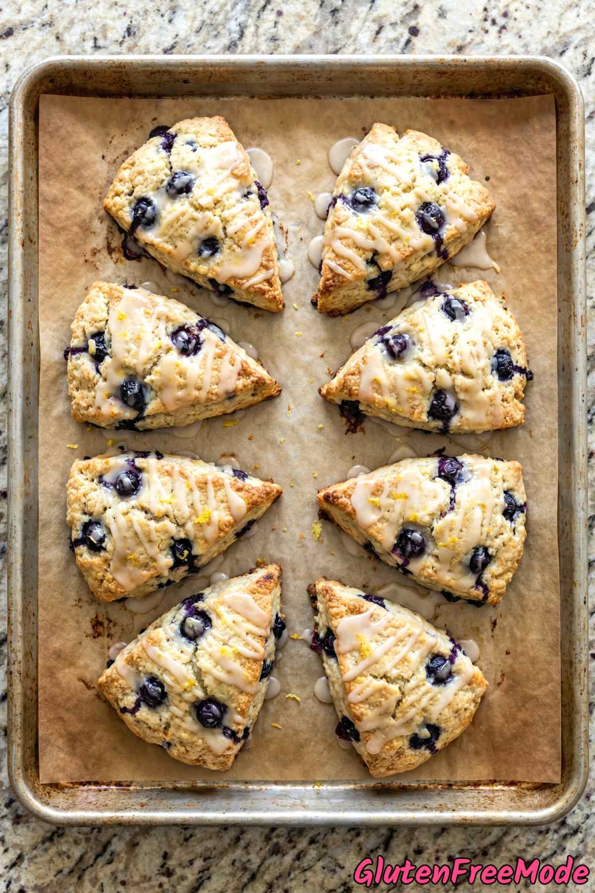 Buttery gluten free blueberry scones stacked