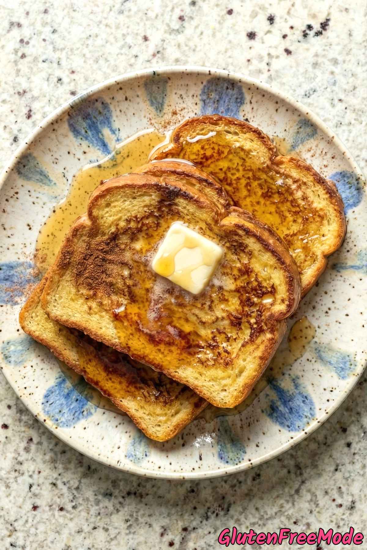 Warm gluten free brioche French toast plated