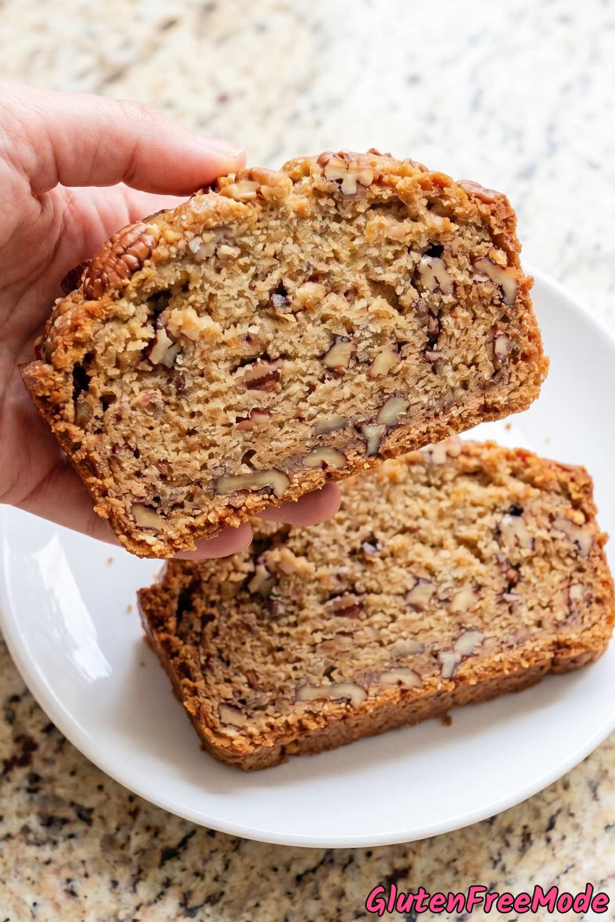 Warm browned butter pecan cookie bread slice