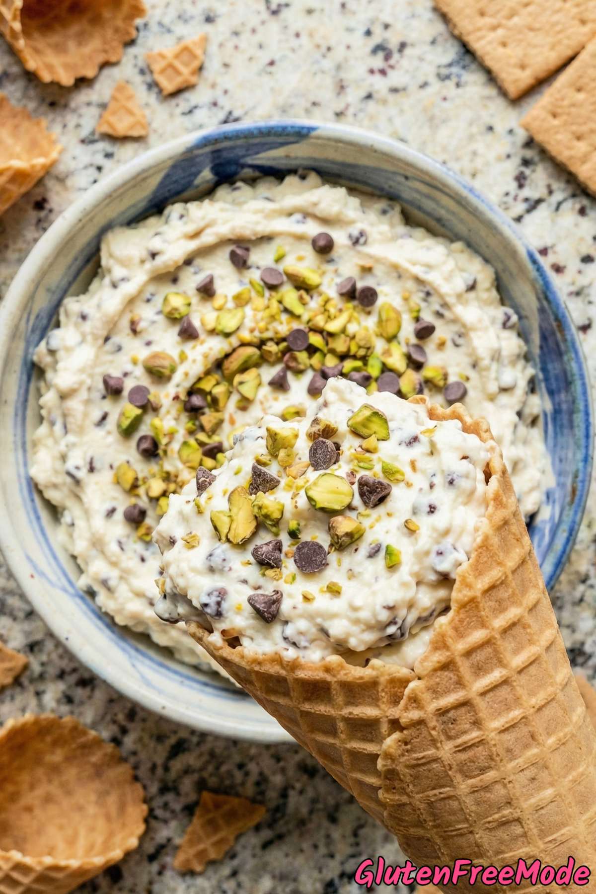 Sweet gluten free cannoli dip with toppings