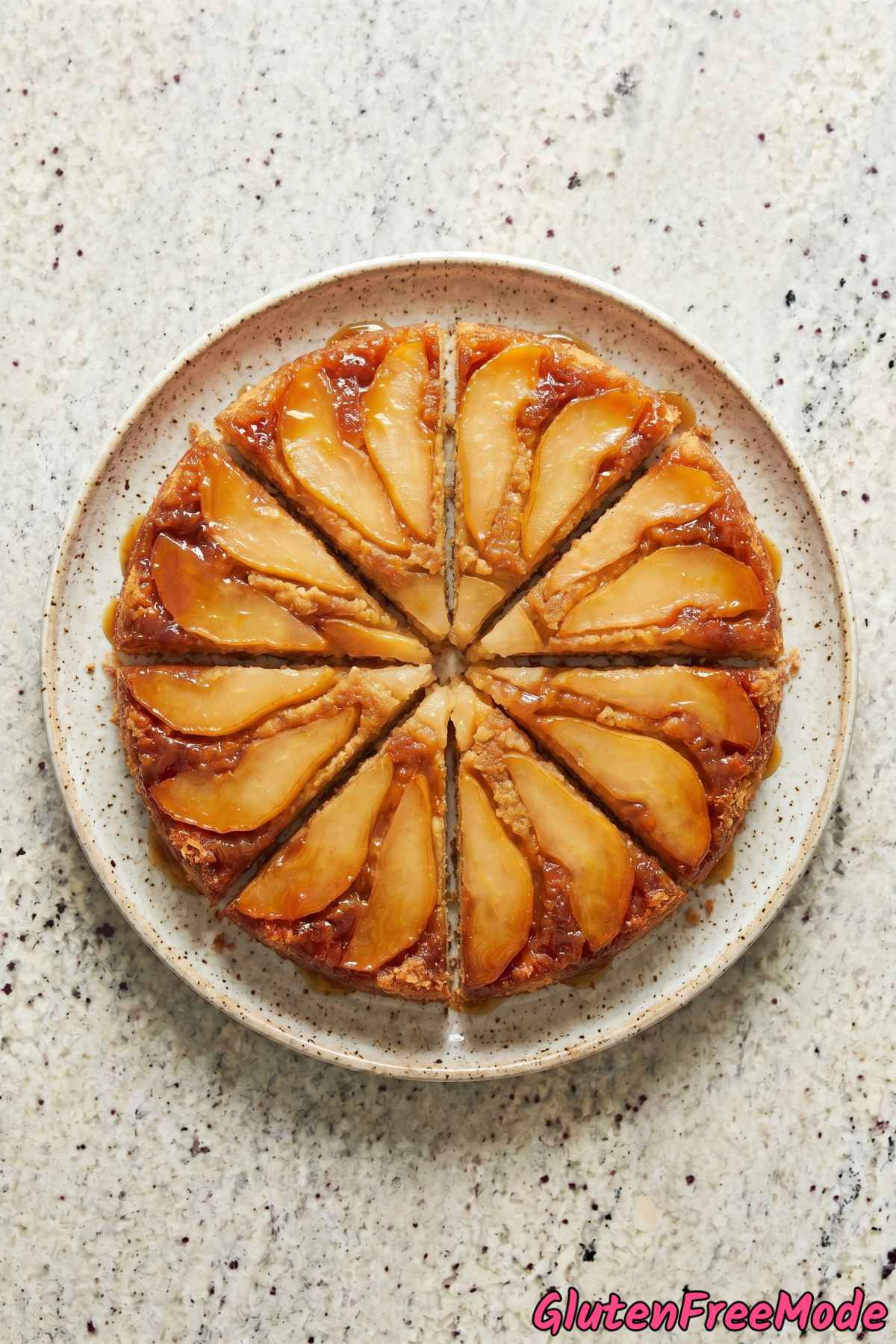 Tender gluten free pear upside down cake