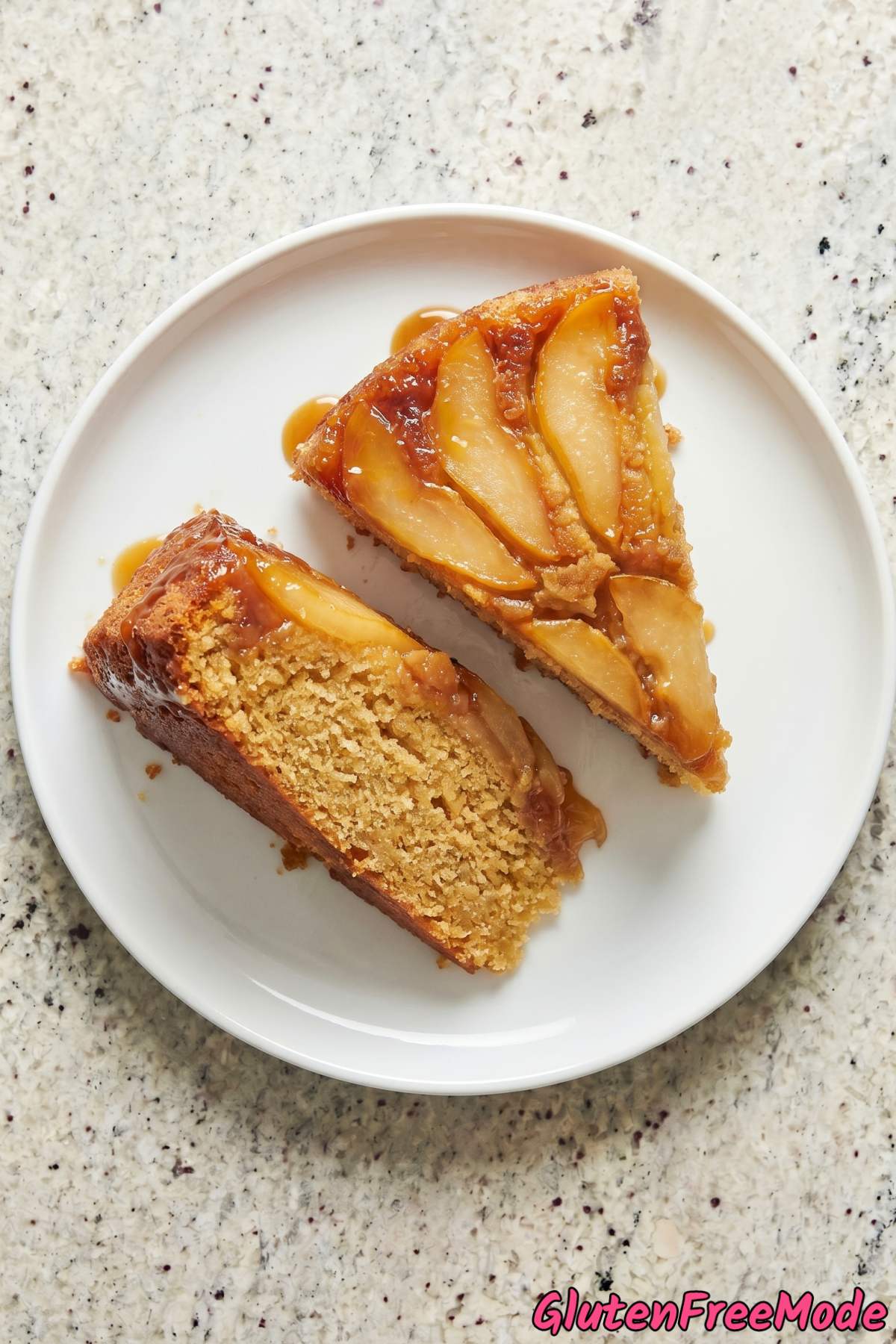 Rustic caramel pear upside down cake plated