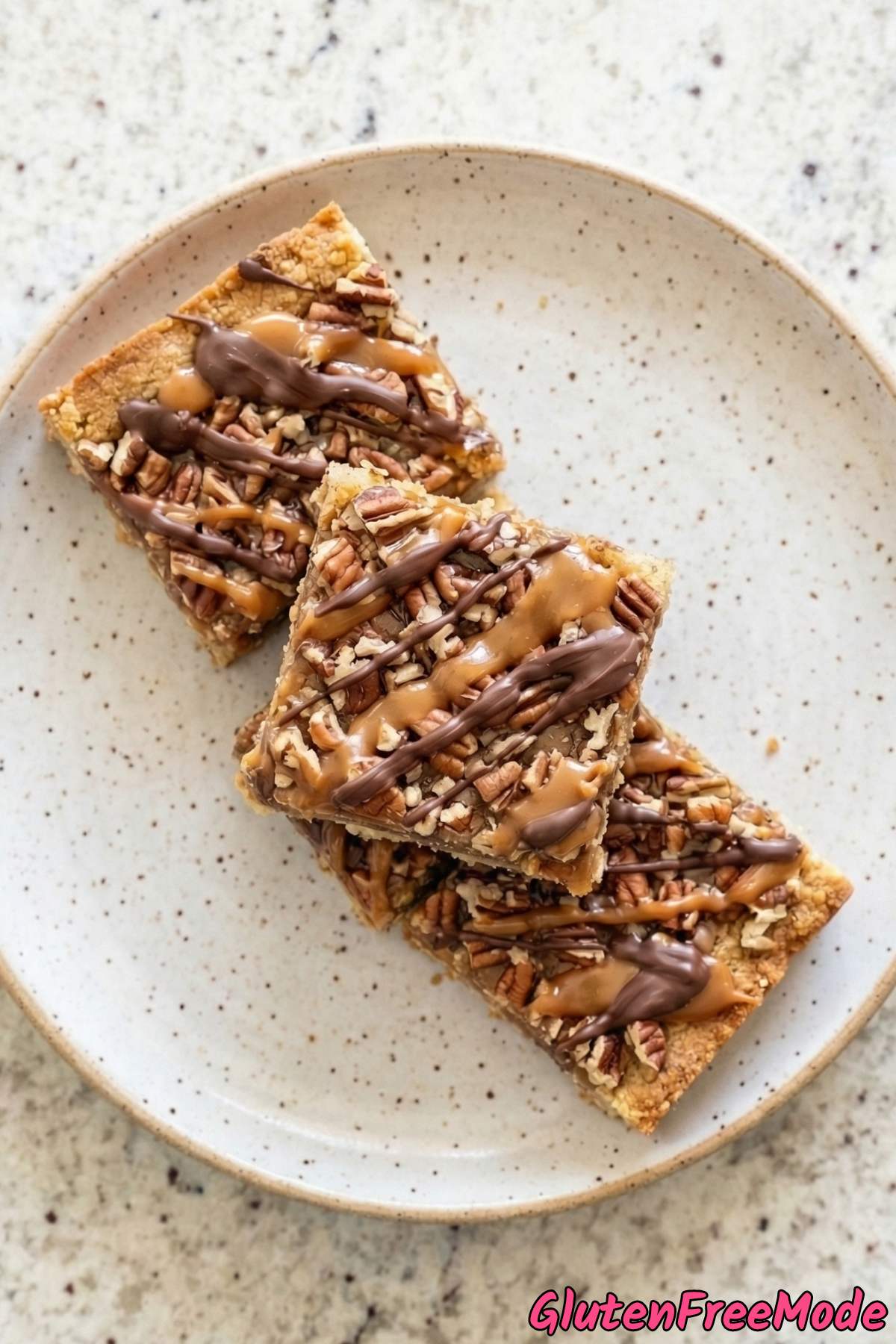 Homemade gluten free caramel pecan turtle bars