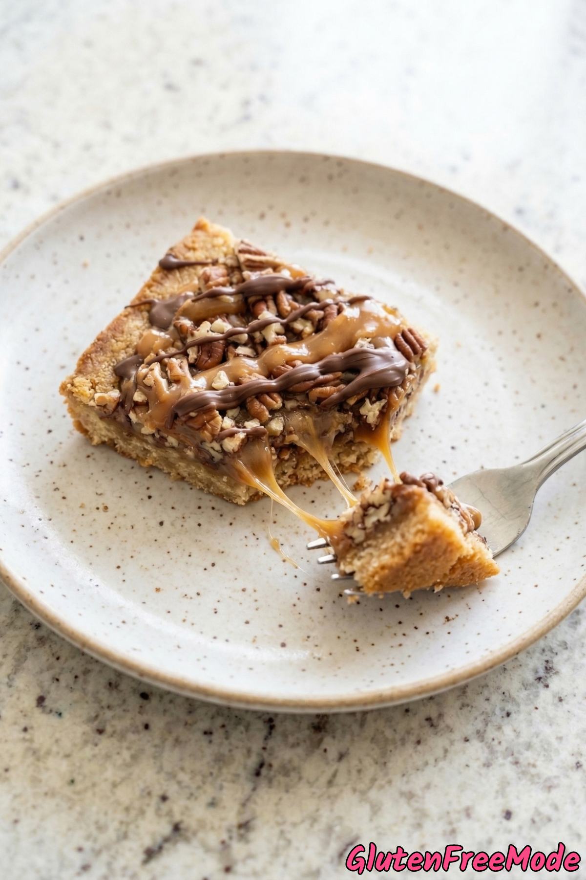 Decadent gluten free caramel pecan turtle bars