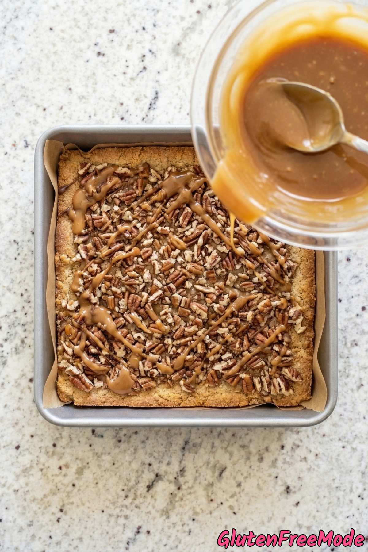Gluten Free Caramel Pecan Turtle Bars Step 4