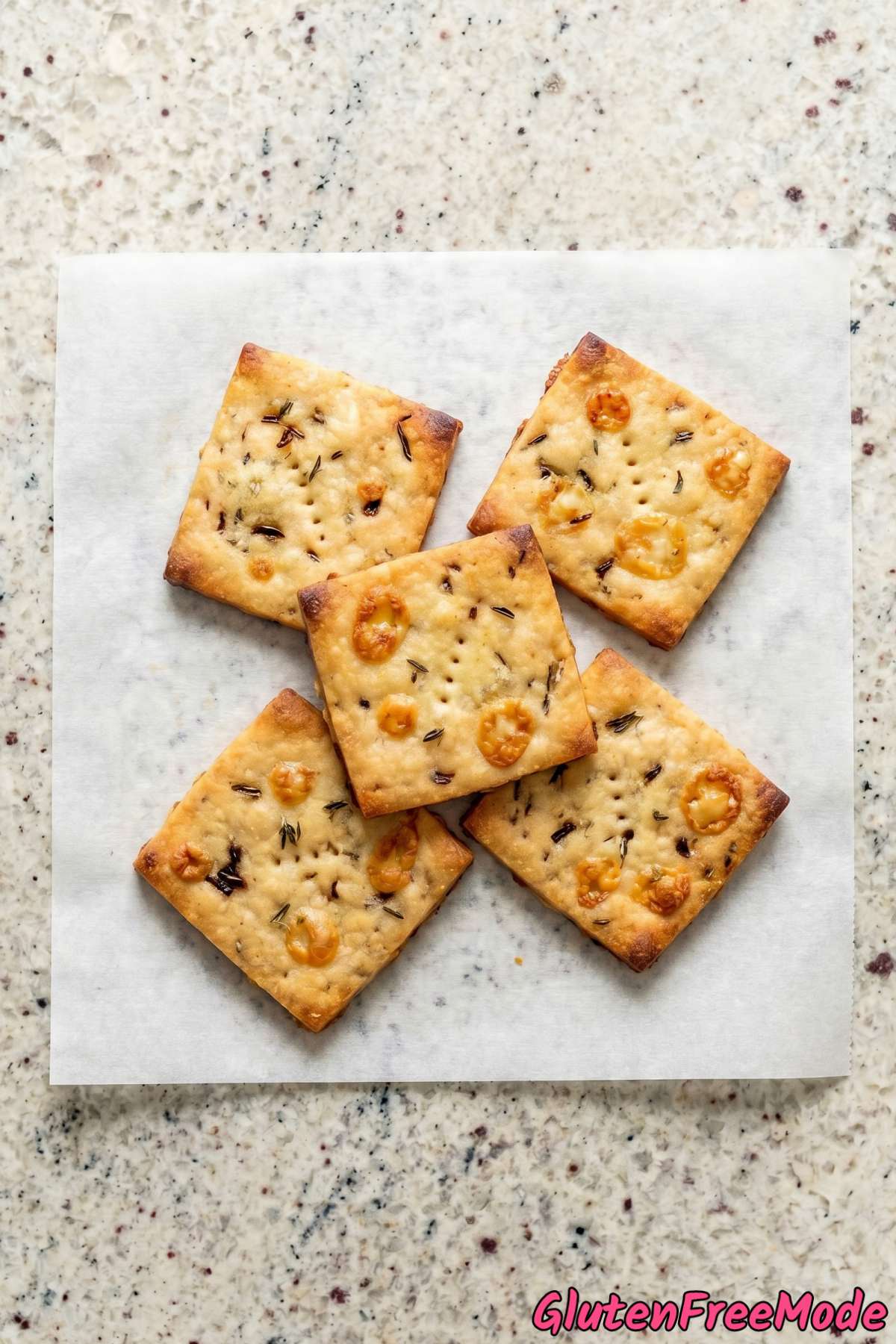 Crispy gluten free caramelized onion Gruyere crackers