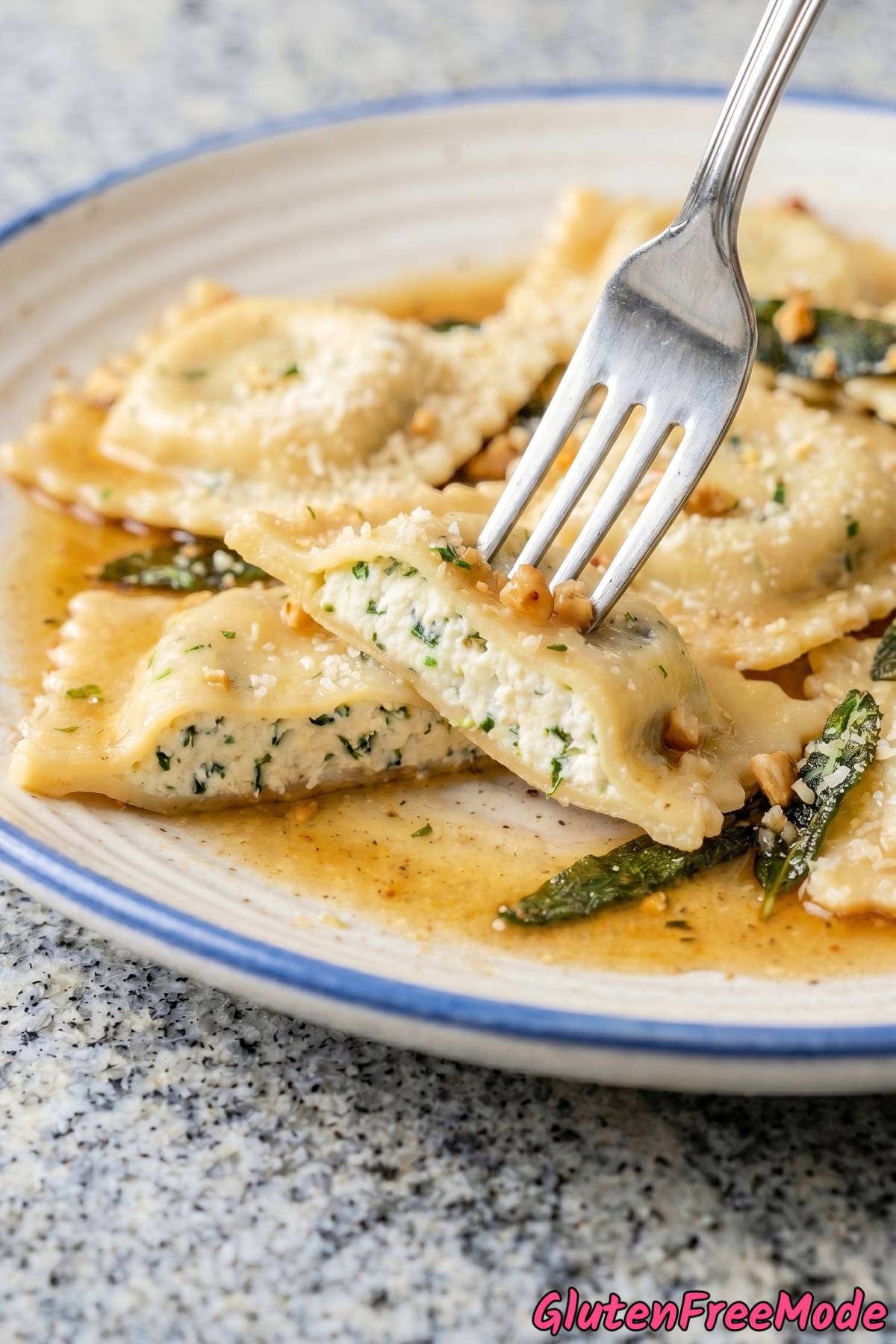 Comforting gluten free cheese ravioli plated