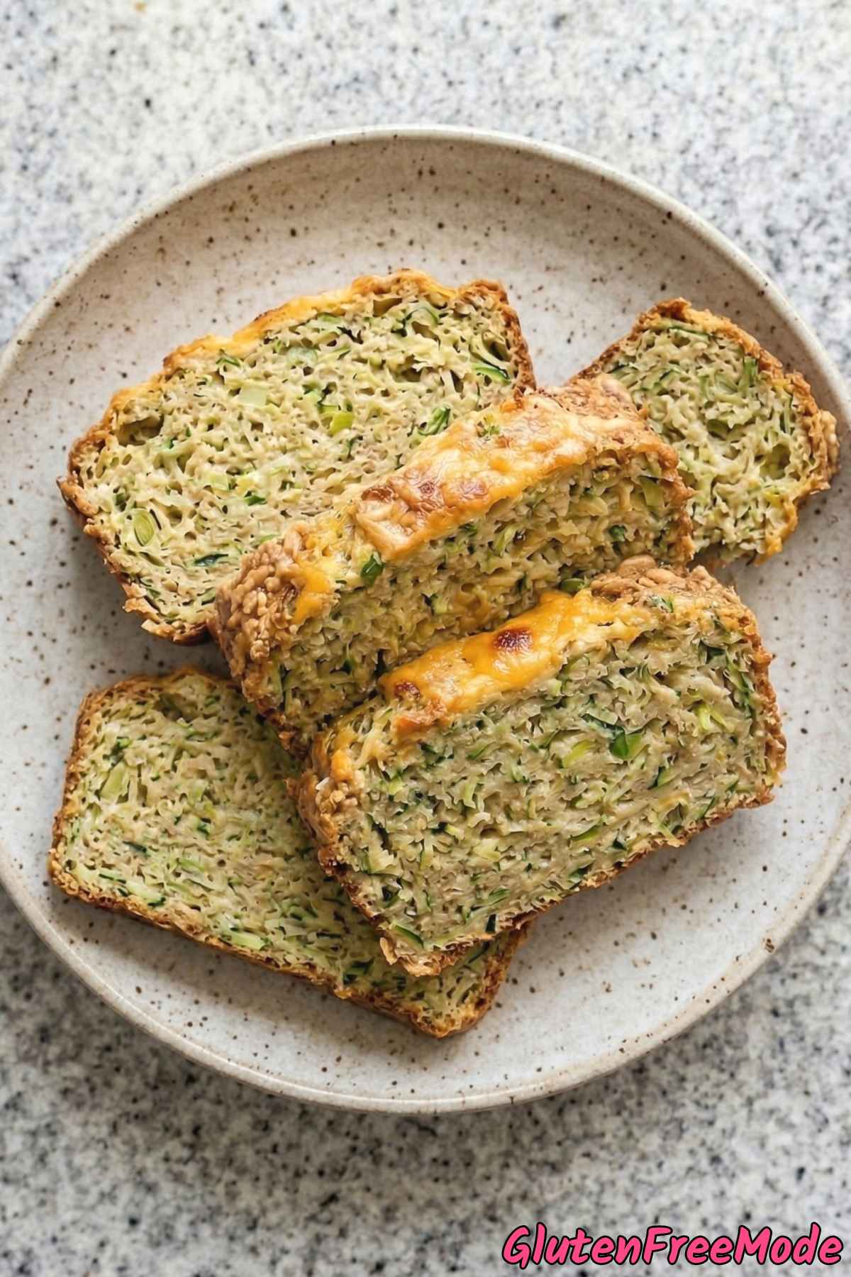 Golden gluten free cheesy zucchini bread slice