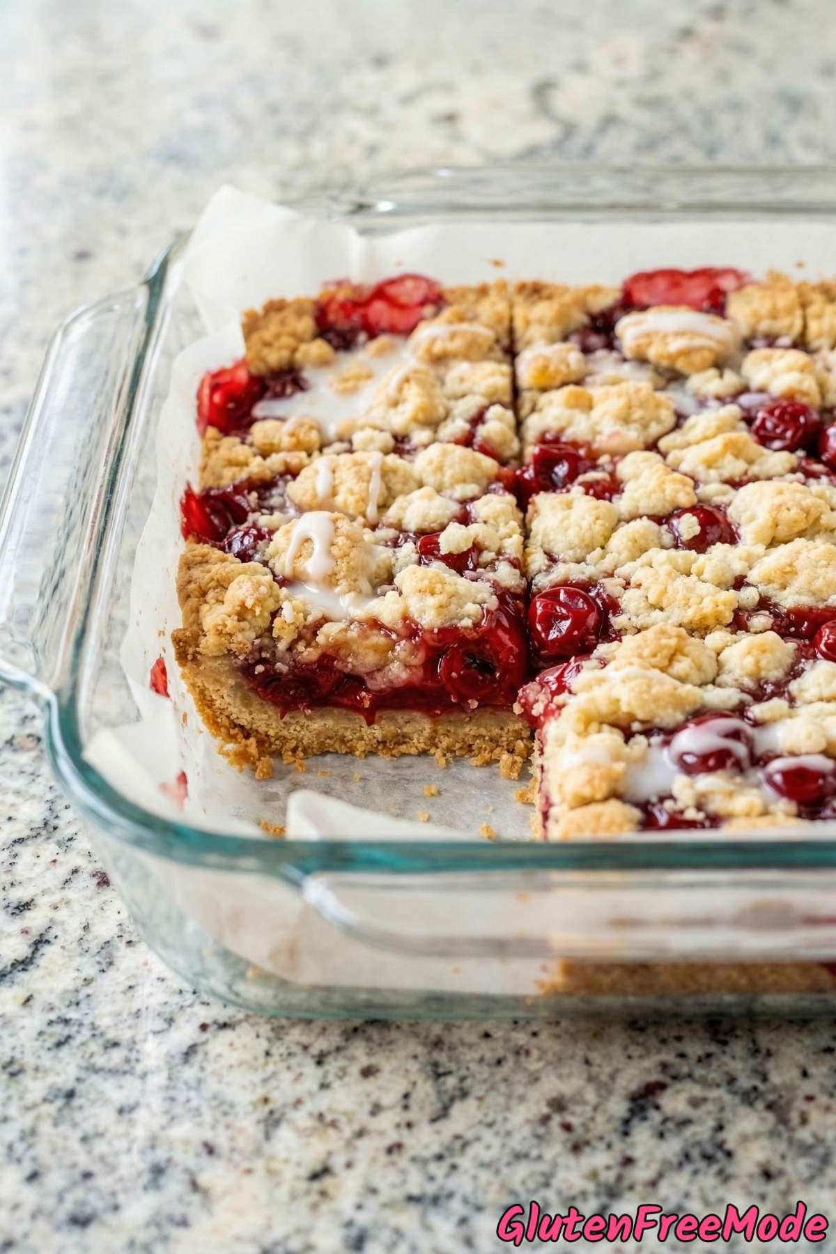 Fresh gluten free cherry pie bars sliced
