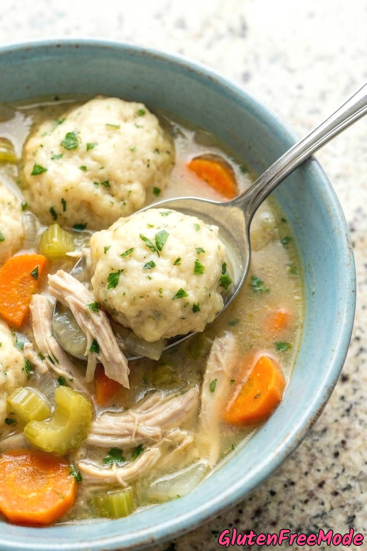 Creamy gluten free chicken and dumplings bowl