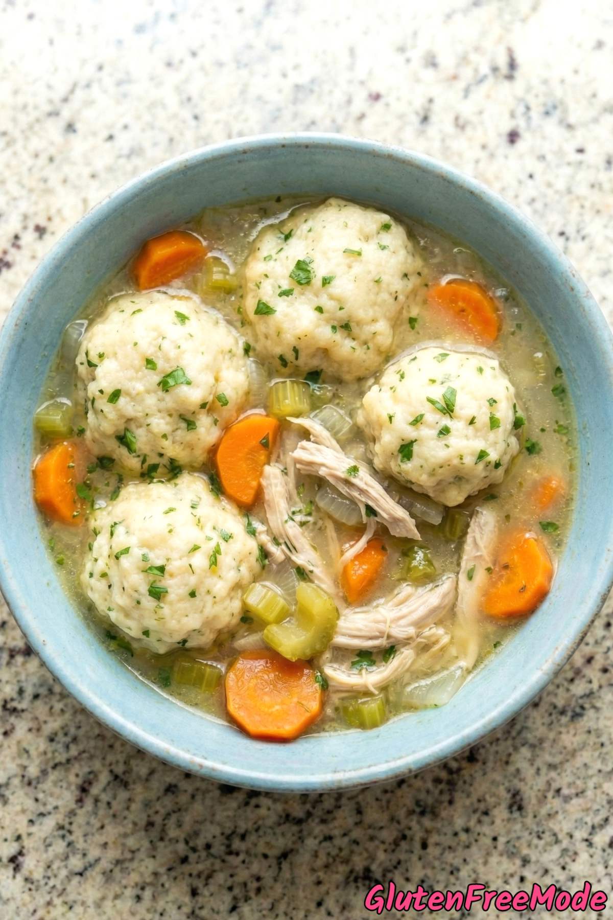 Rich gluten free chicken & dumplings in a bowl