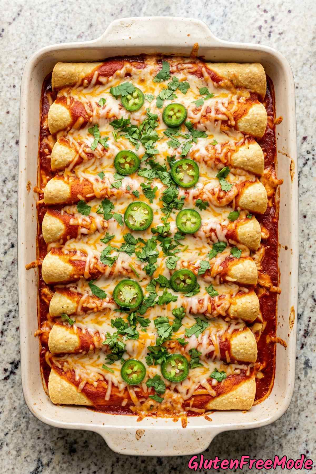 Saucy gluten free chicken enchiladas