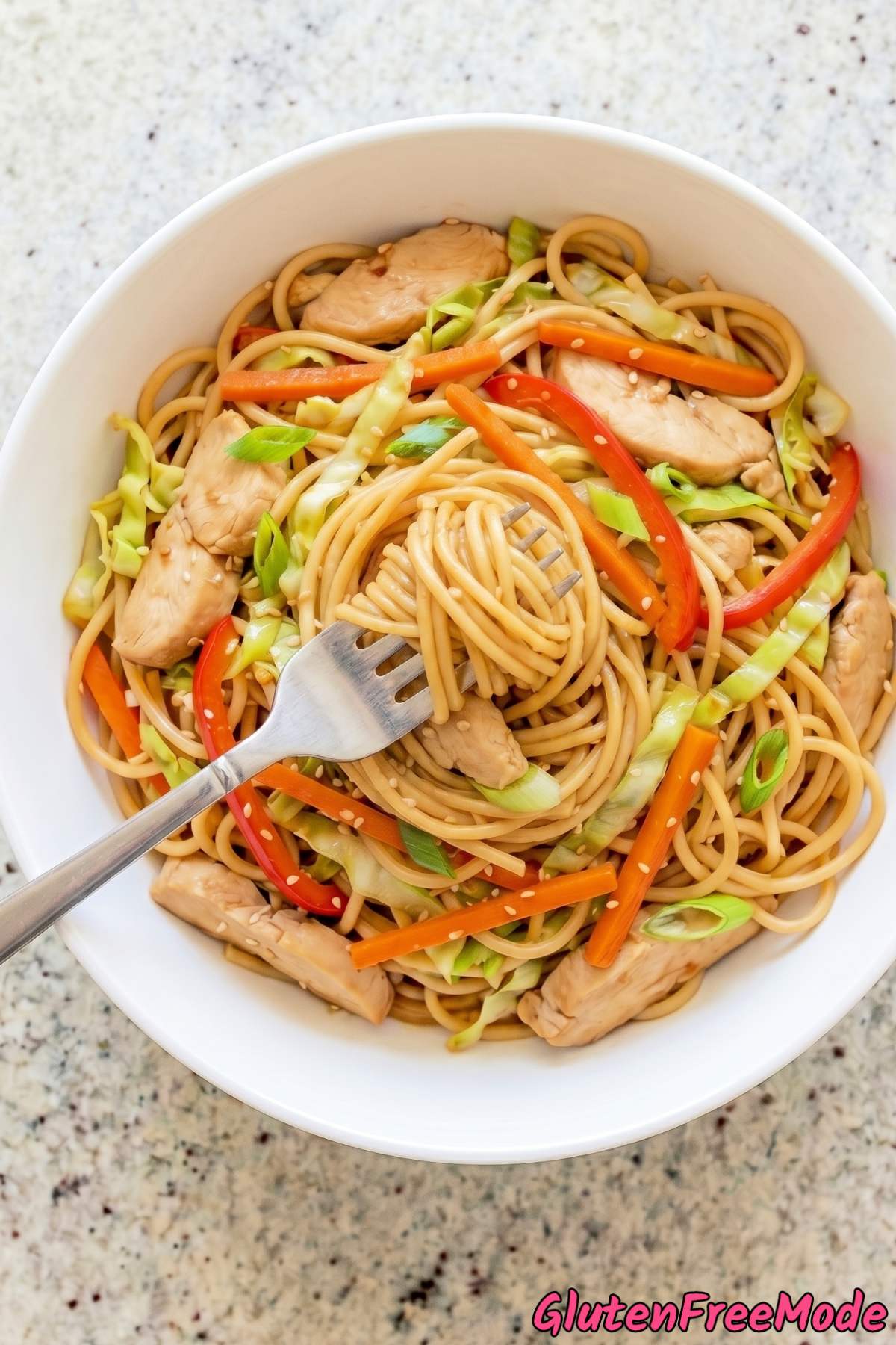 Comforting gluten free chicken lo mein
