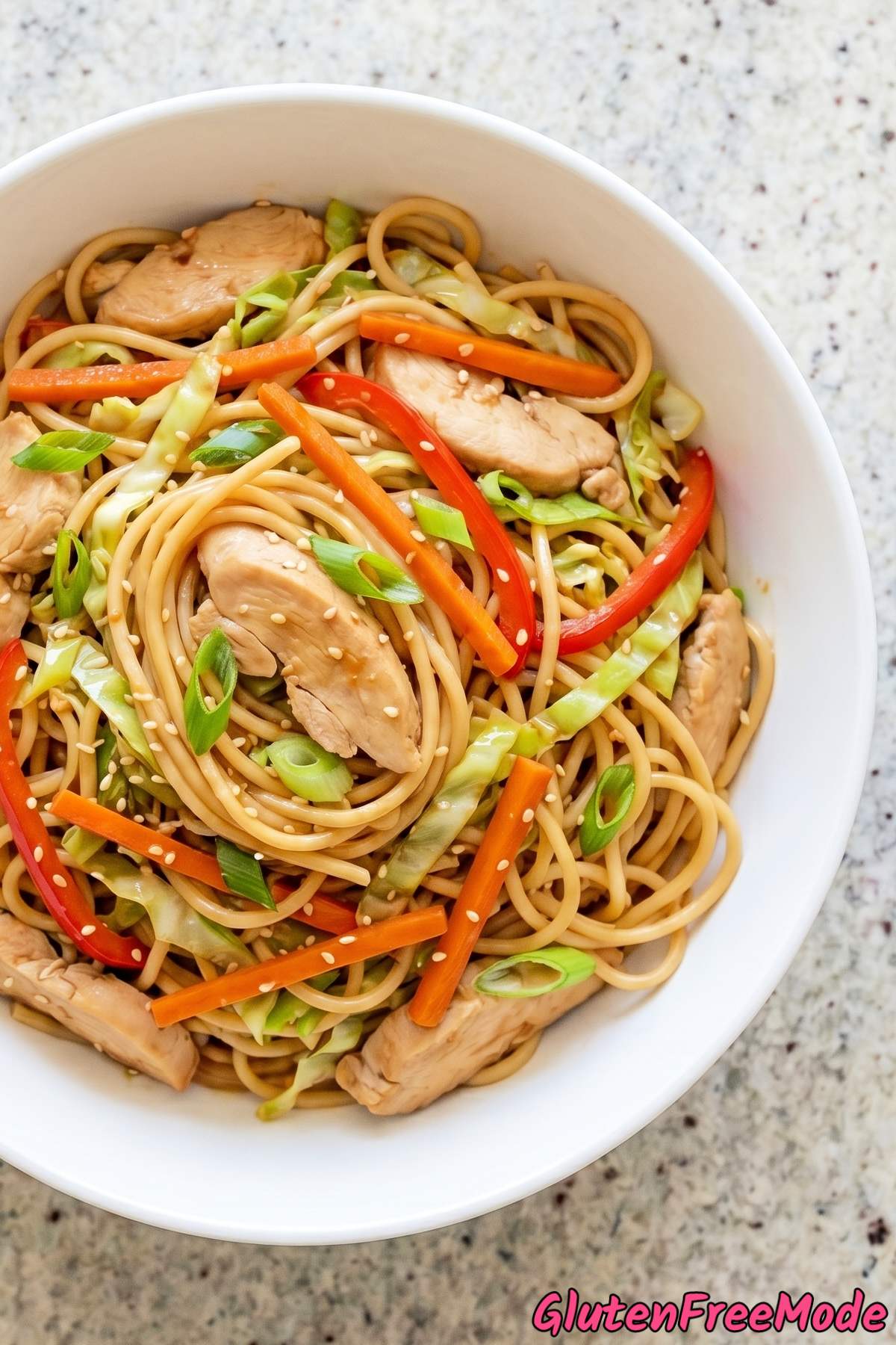 Satisfying gluten free chicken lo mein