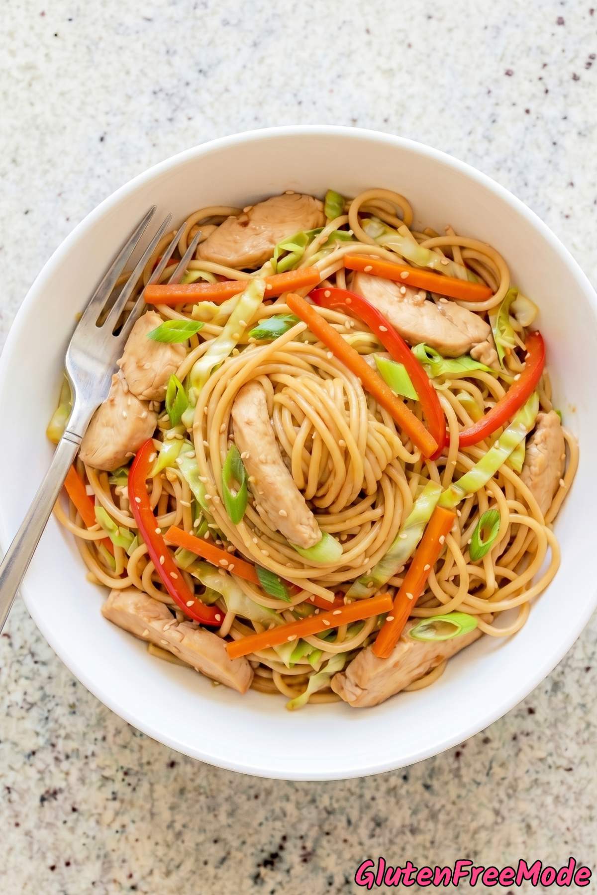 Hearty gluten free chicken lo mein bowl