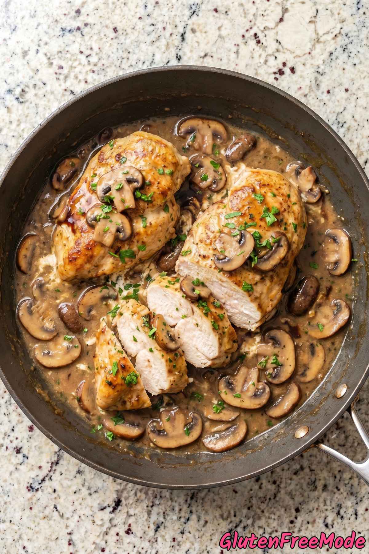 Saucy gluten free chicken marsala serving