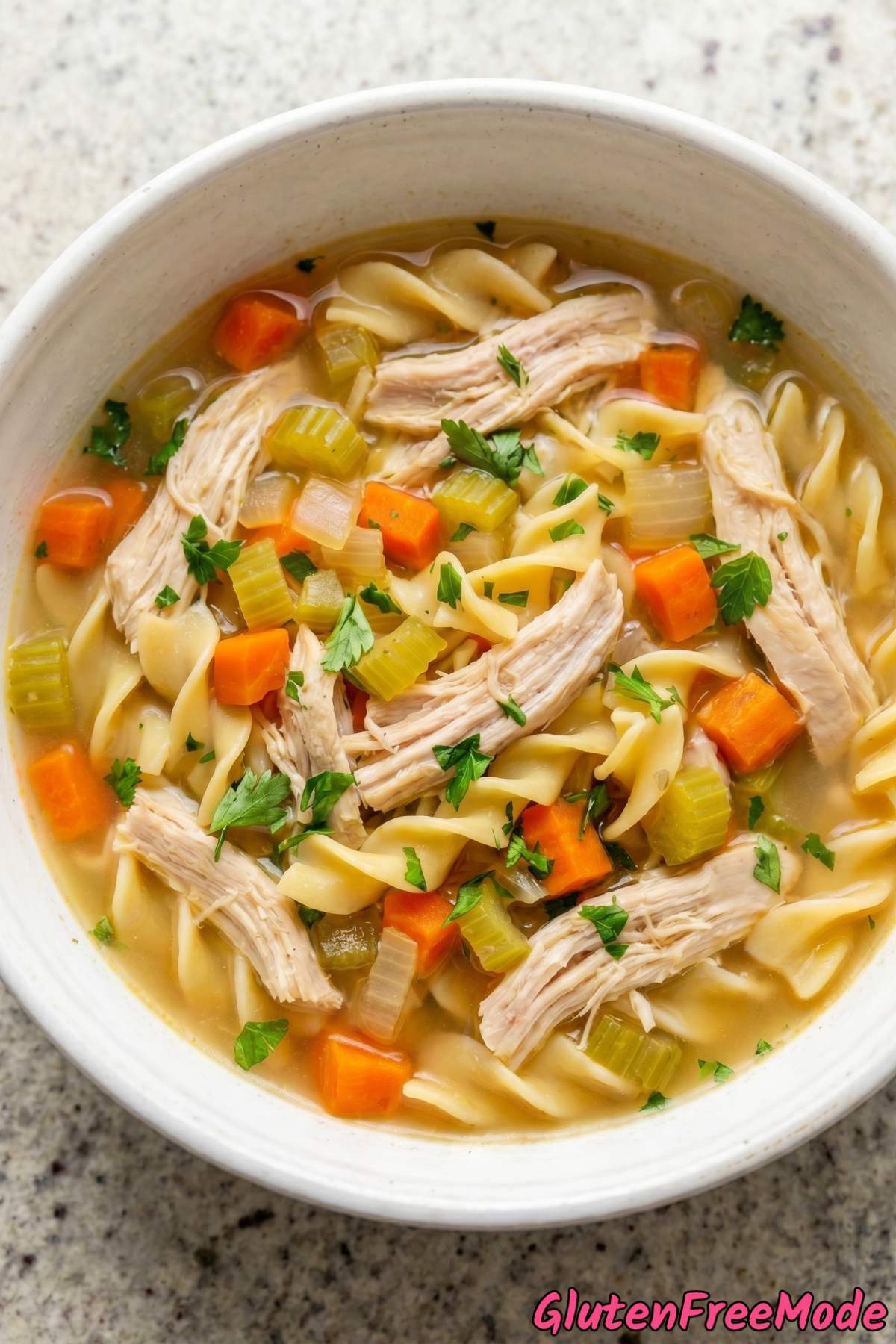 Tender gluten free chicken noodle soup