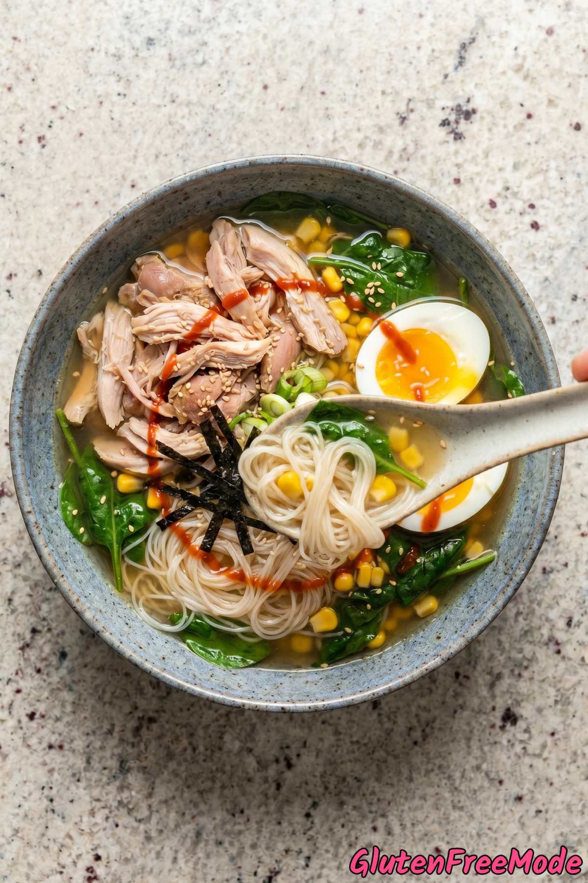 Savory gluten free chicken ramen served hot
