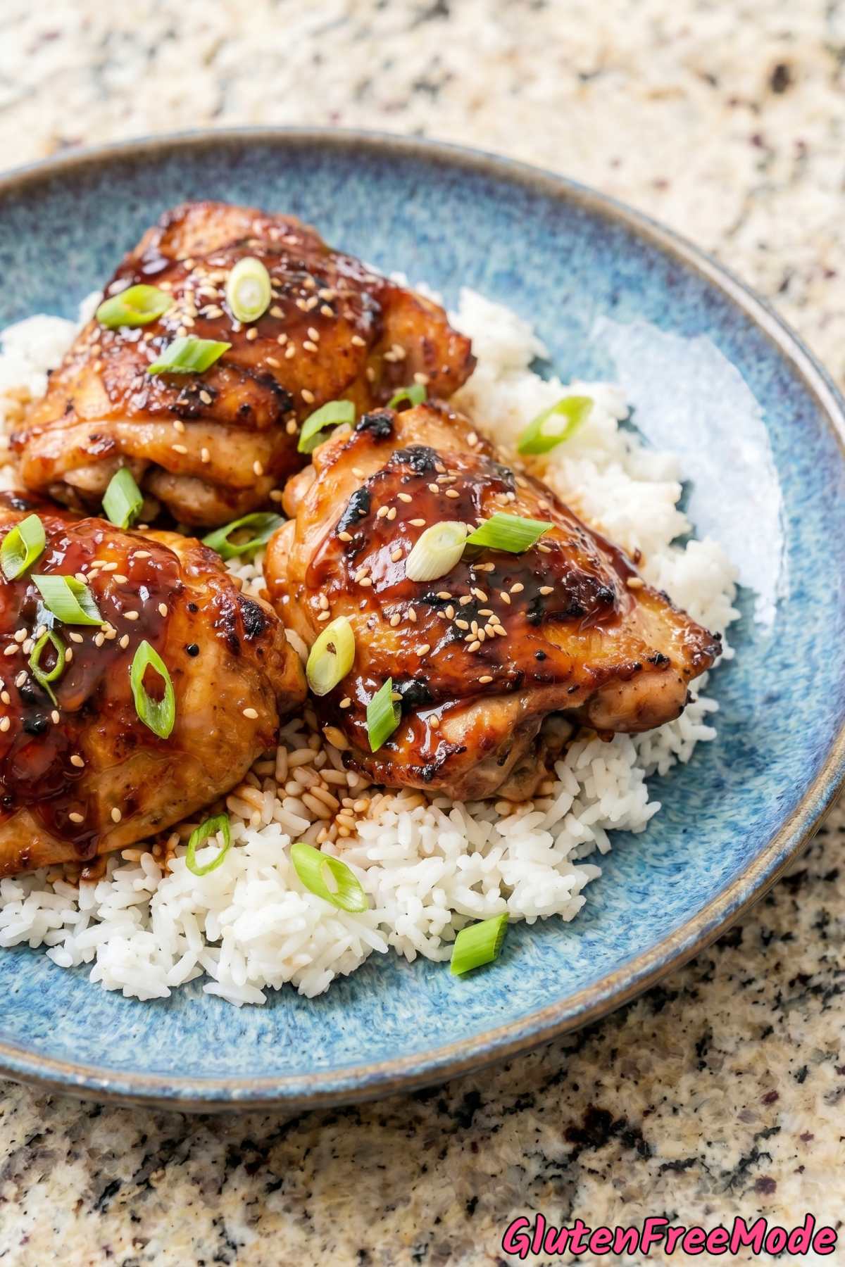 Glossy gluten free chicken teriyaki closeup
