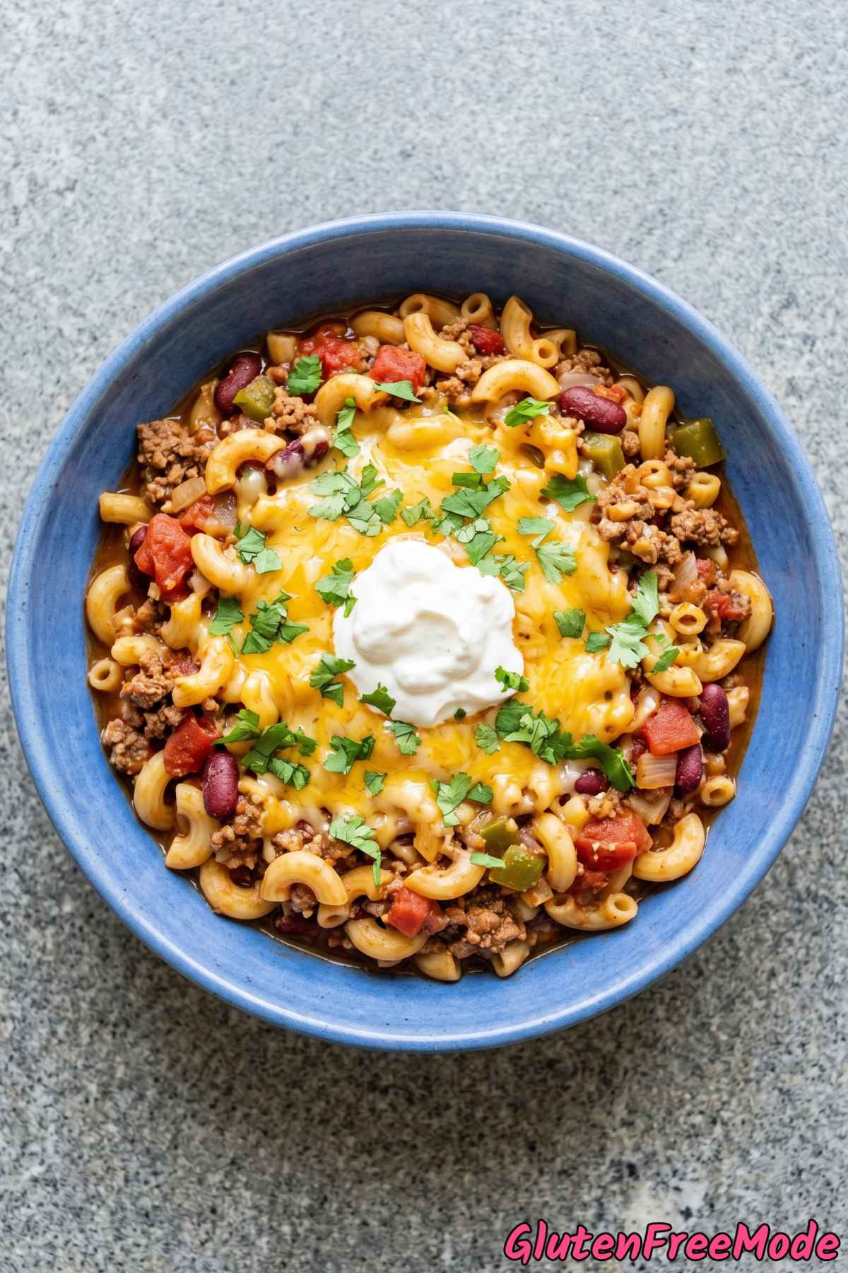 Flavorful gluten free chili mac portion