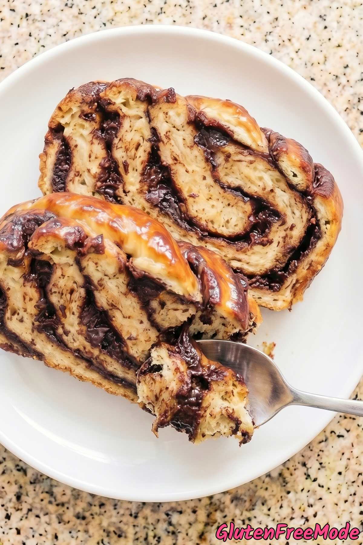Warm gluten free chocolate babka loaf