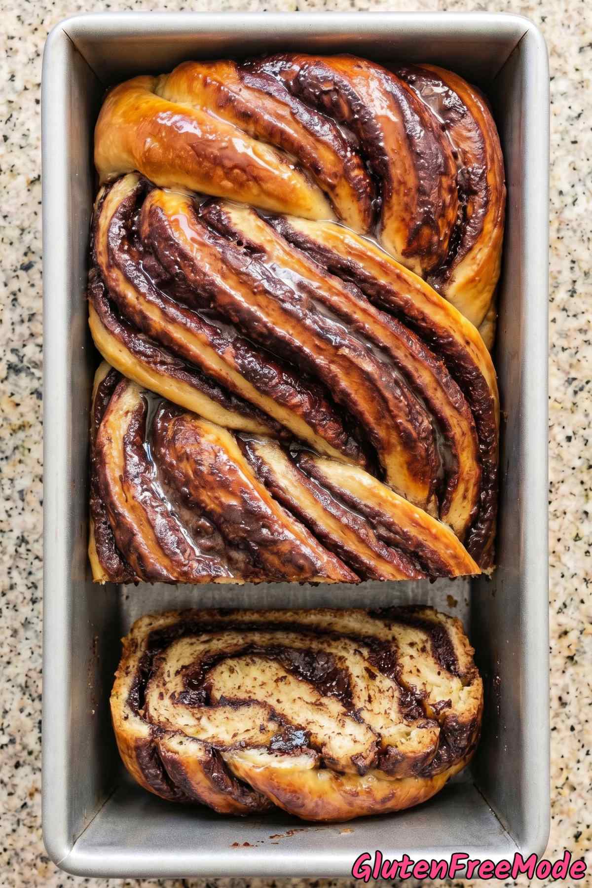 Fresh gluten free chocolate babka bread
