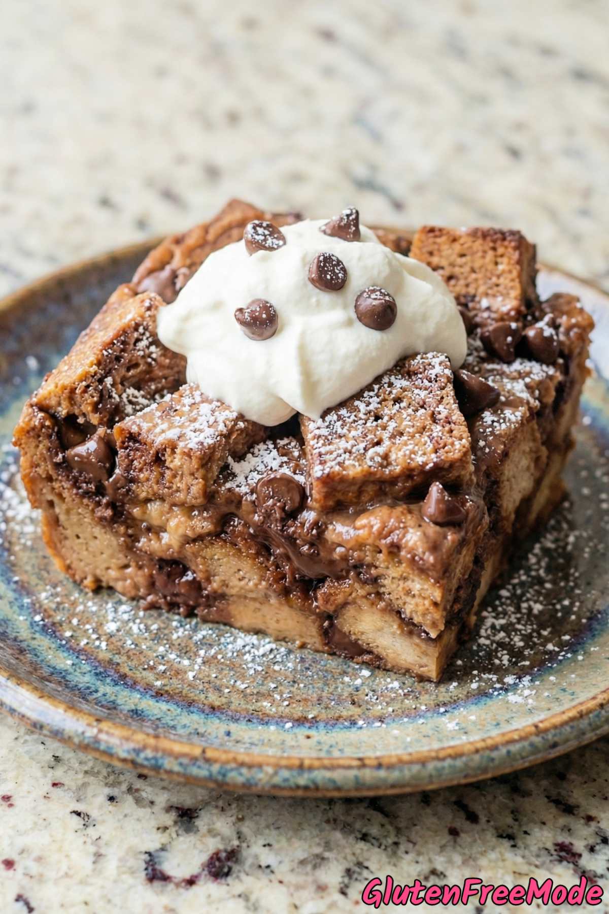 Fudgy gluten free chocolate bread pudding