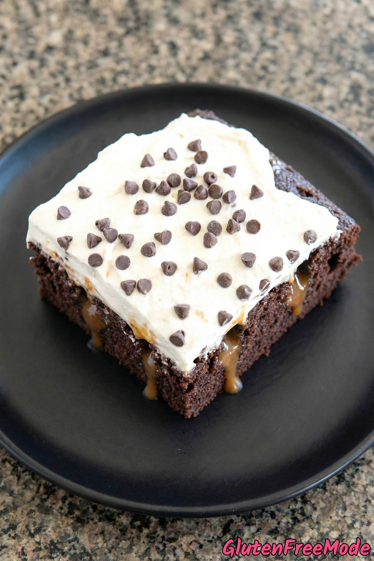 Luscious gluten free chocolate caramel poke cake