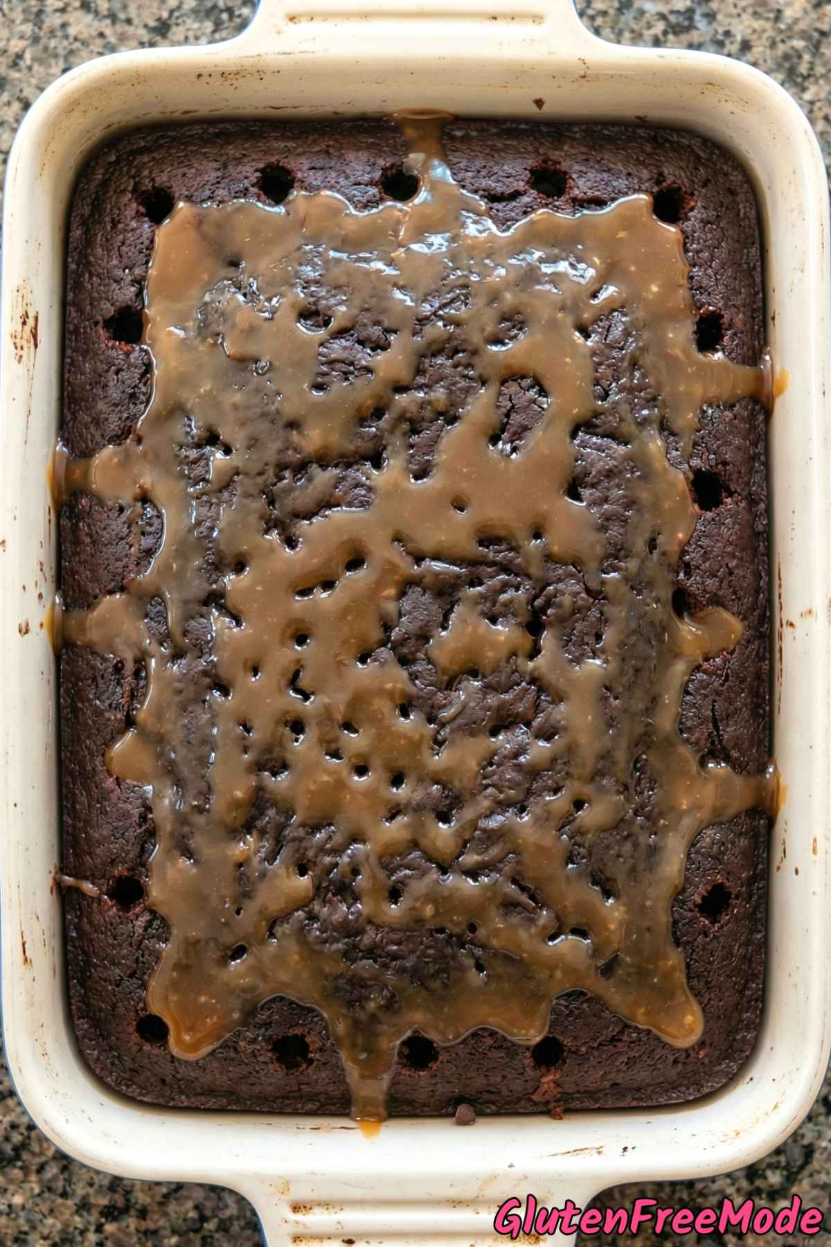 Gluten Free Chocolate Caramel Poke Cake Step 5