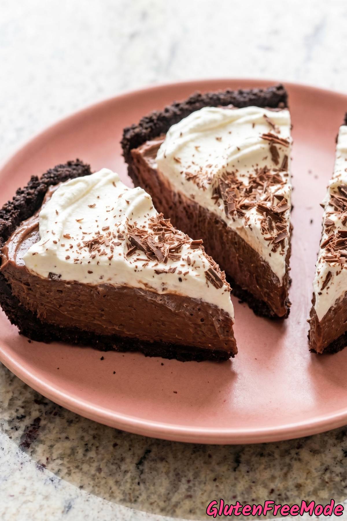 Rich gluten free chocolate cream pie slice