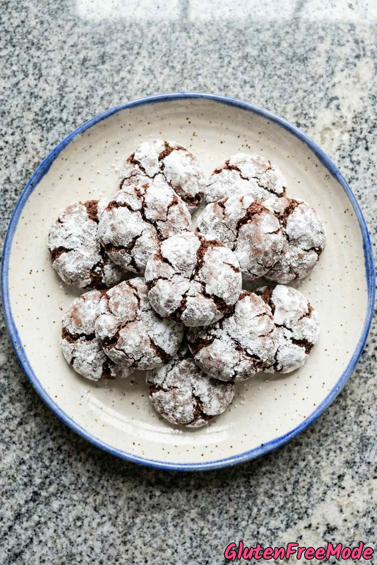 Chewy gluten free chocolate crinkle cookies