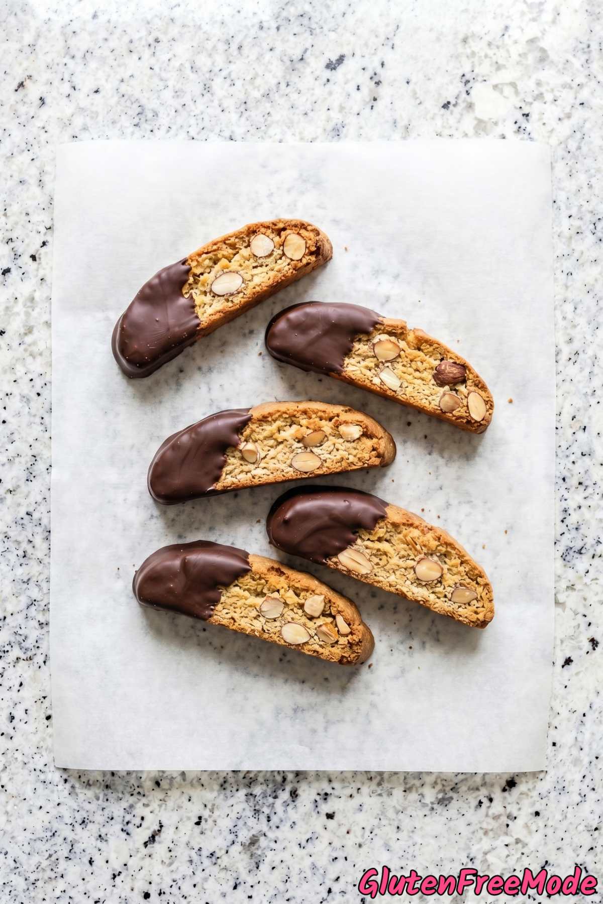 Golden gluten free almond biscotti dipped