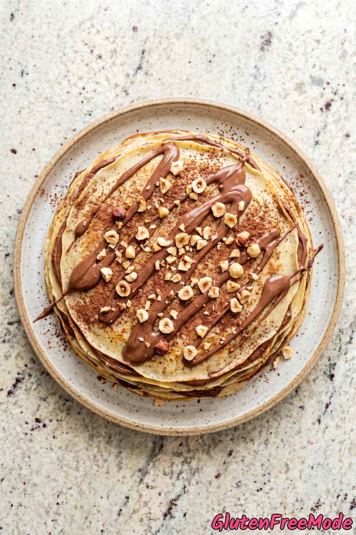 Layered gluten free chocolate hazelnut crepe cake